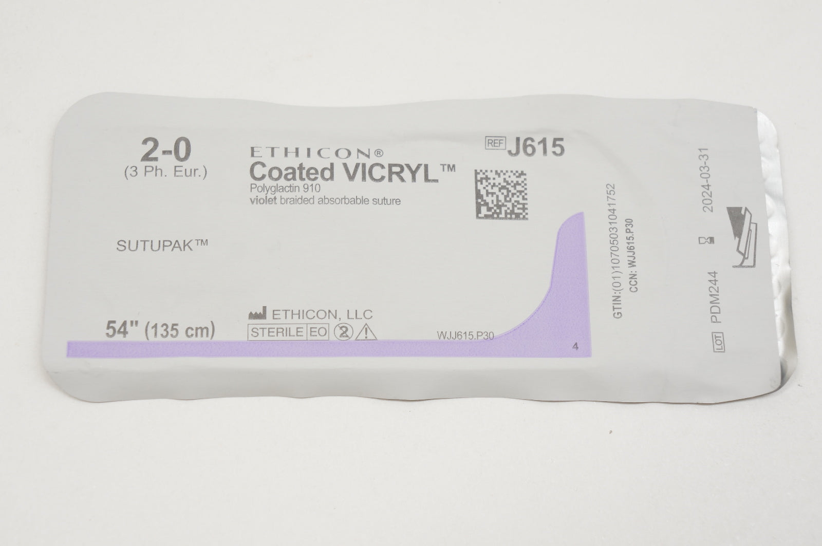 Ethicon J615 2-0 VICRYL, SUTUPAK, 54inch