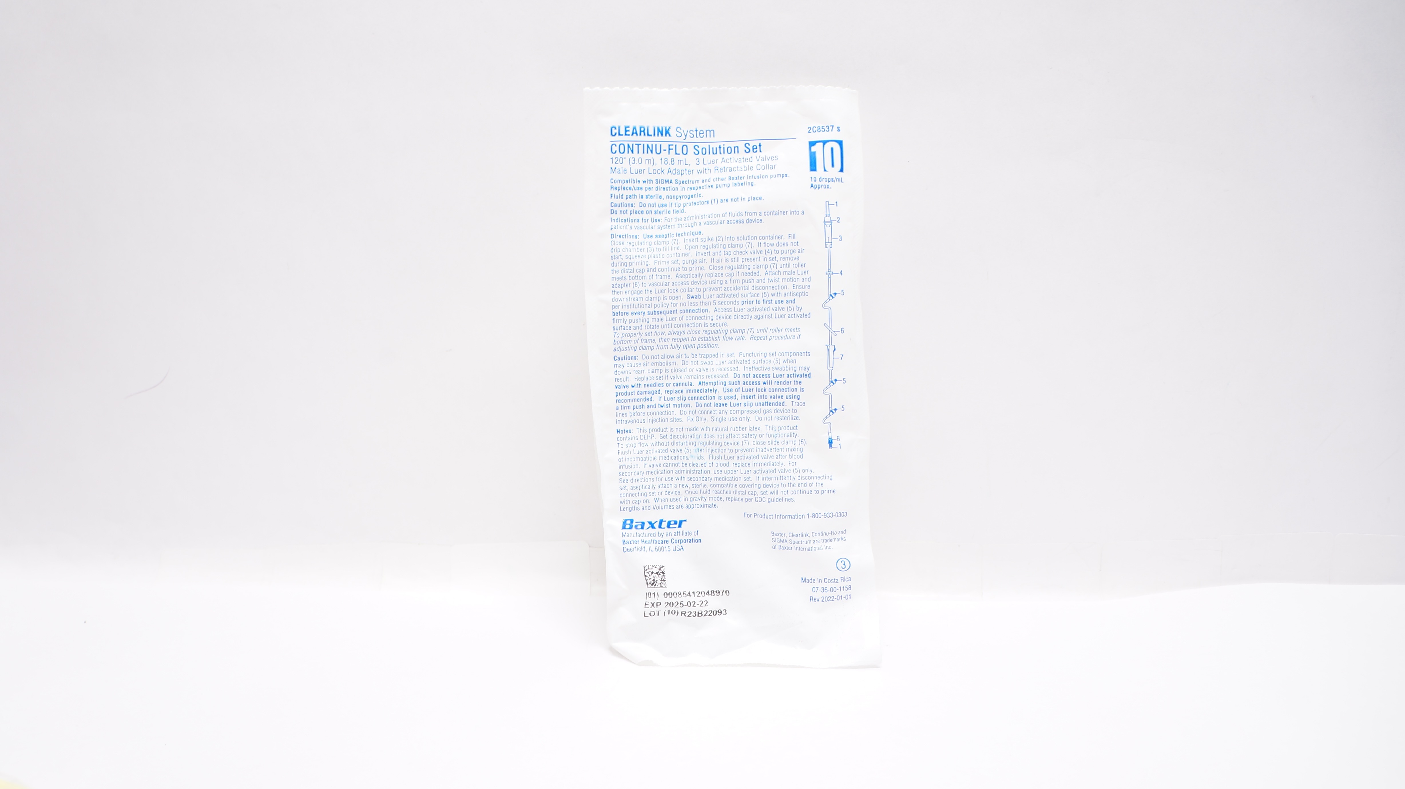 Baxter 2C8537 S Clearlink System Continu-Flo Solution Set 120inch, 10drops/mL