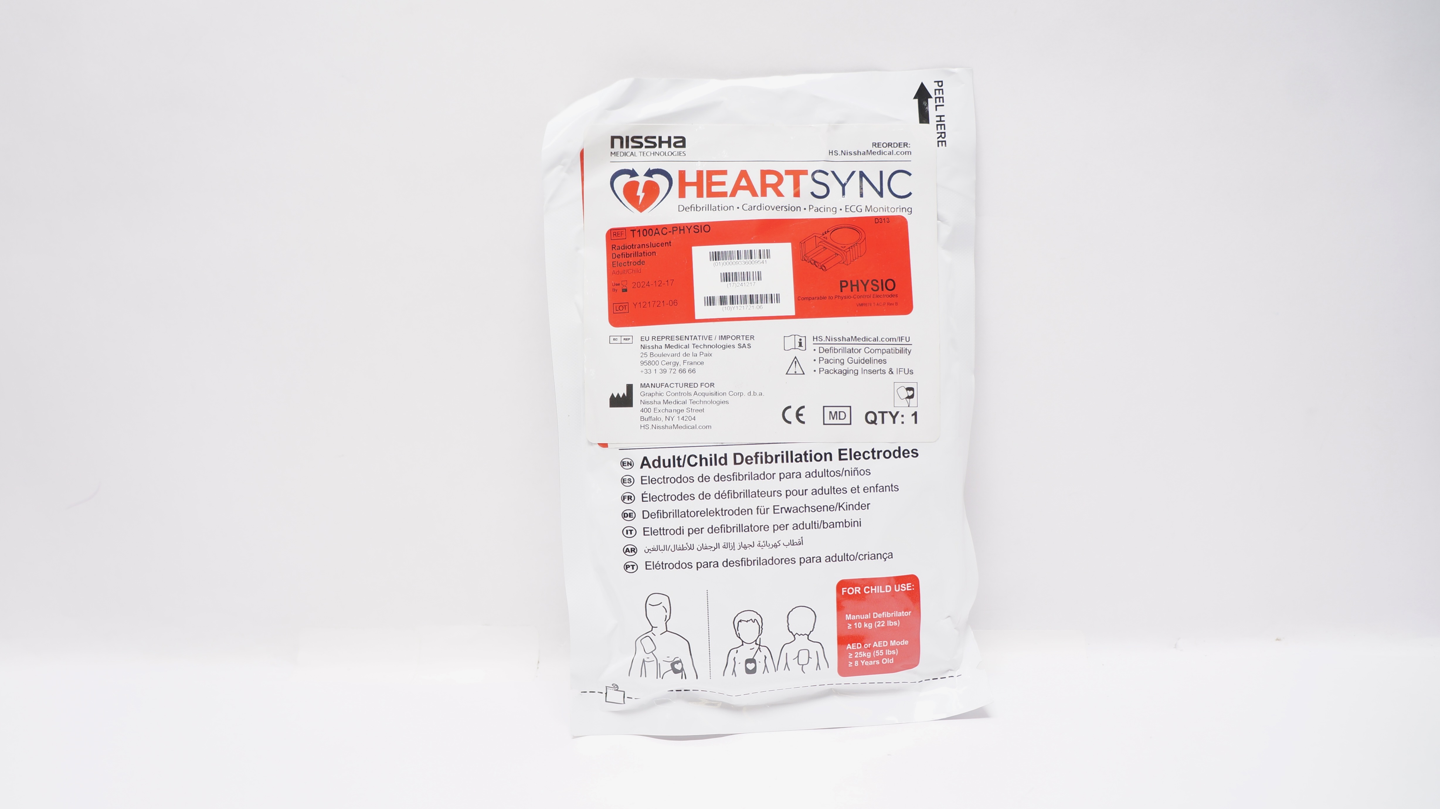 Nissha Medical T100AC-PHYSIO HeartSync Adult/Child Defibrillation Electrodes