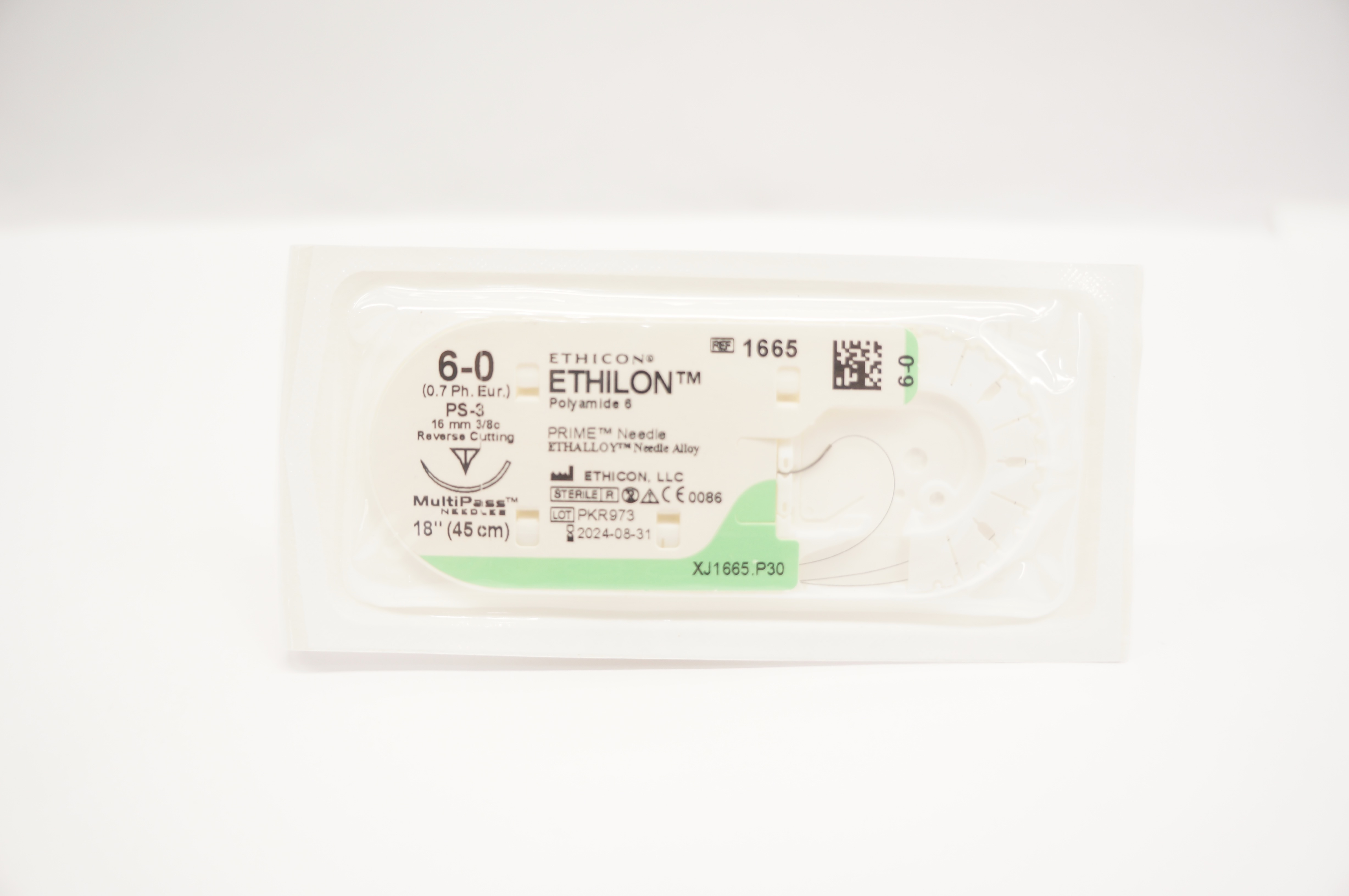 Ethicon 1665 6-0 ETHILON, PS-3, 16mm 3/8c Reverse Cutting, 18inch