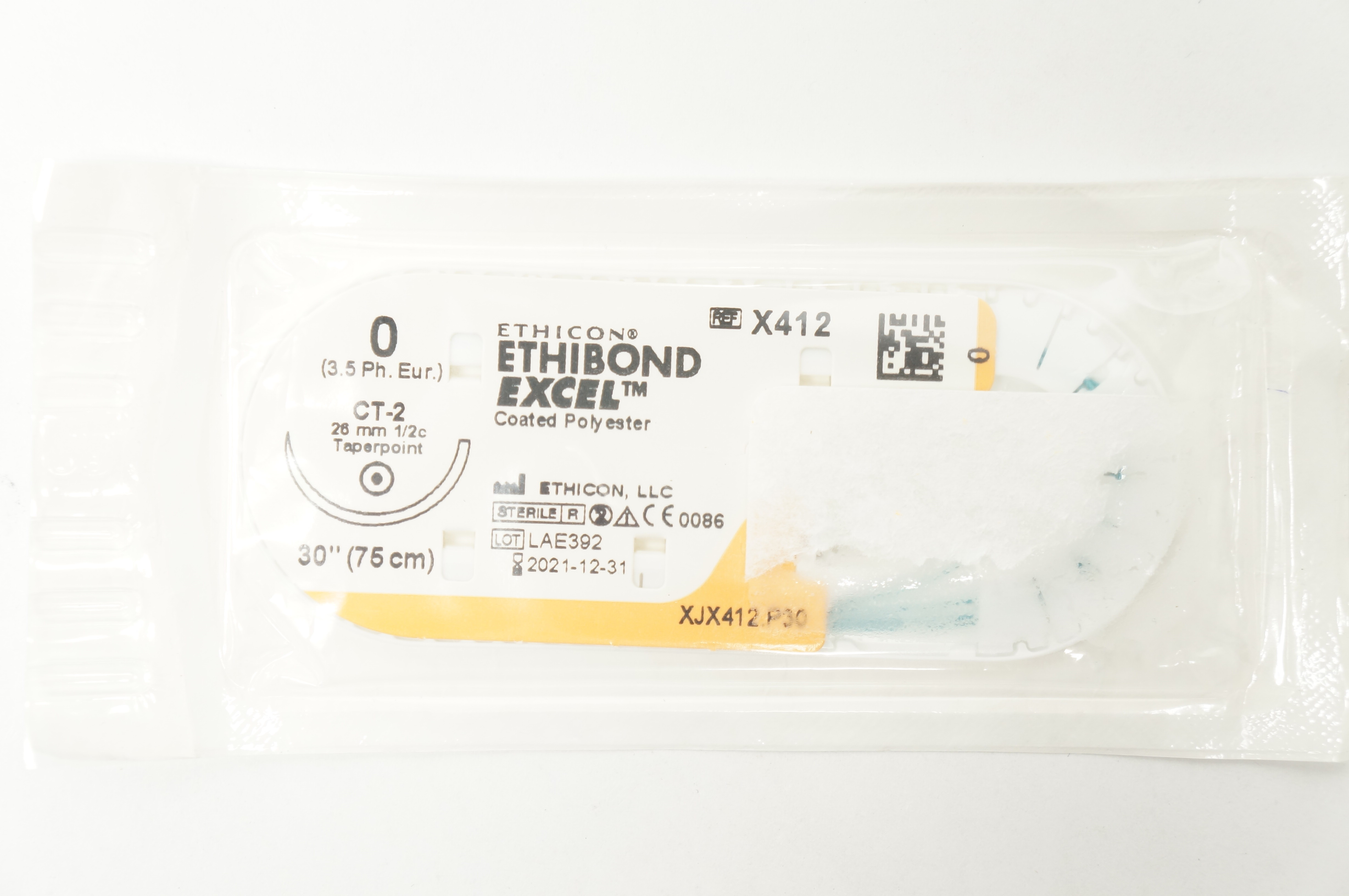 Ethicon X412 0 ETHIBOND EXCEL, CT-2, 26mm 1/2c Taperpoint, 30inch