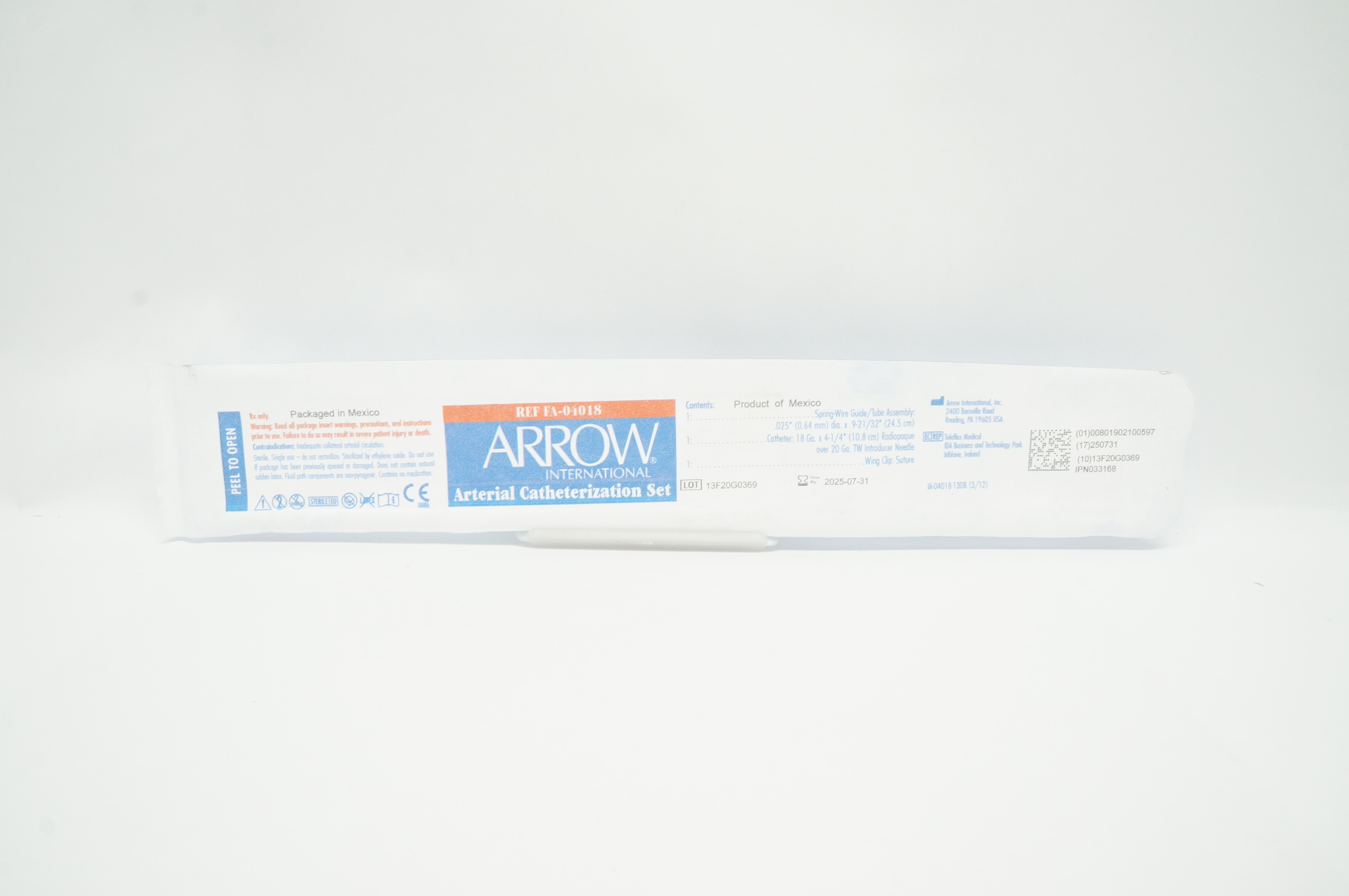 Arrow FA-04018 Arterial Catheterization Set .025inch x 9-21/32inch