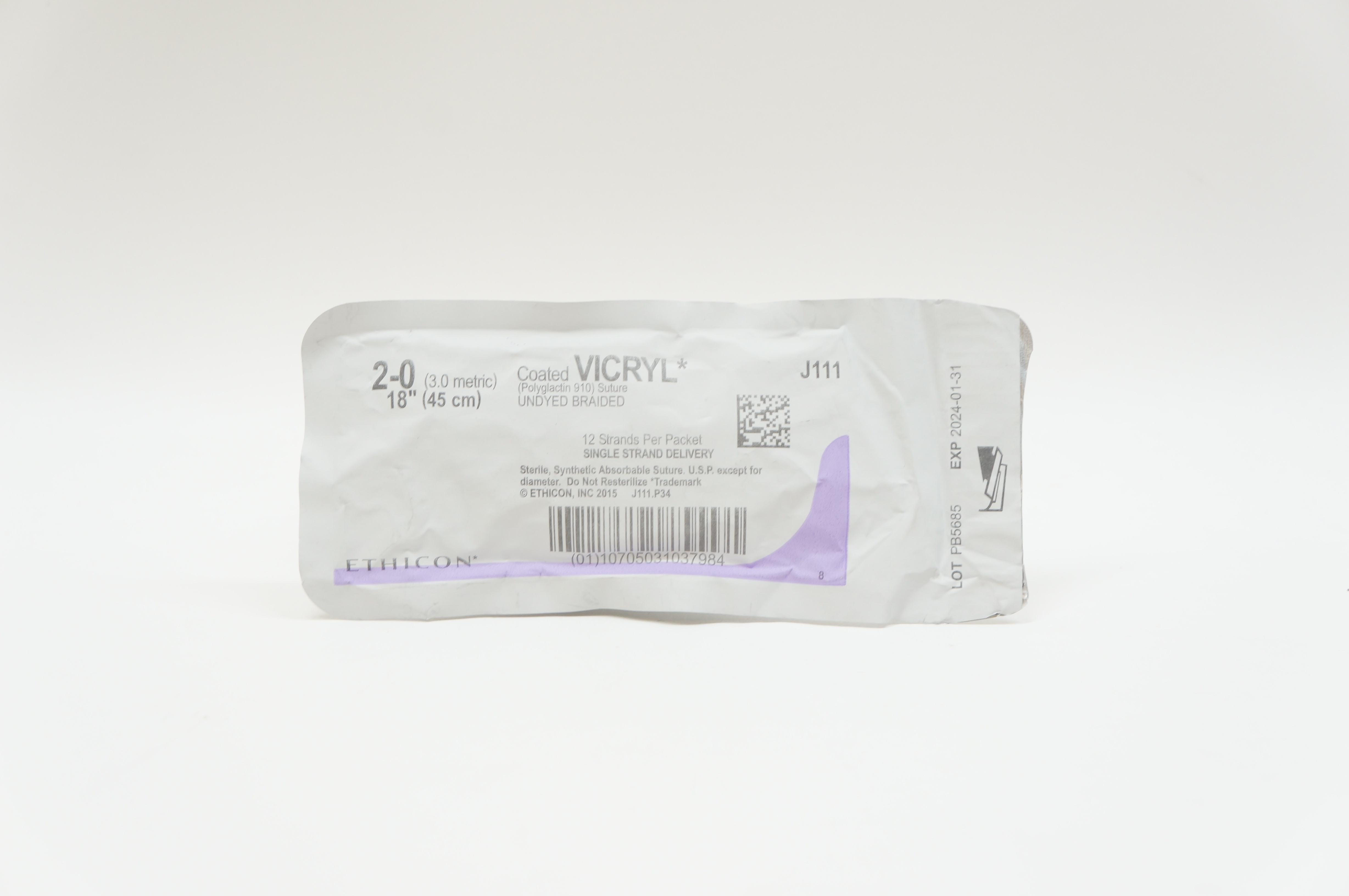 Ethicon J111 2-0 VICRYL, Undyed Braided, 18inch