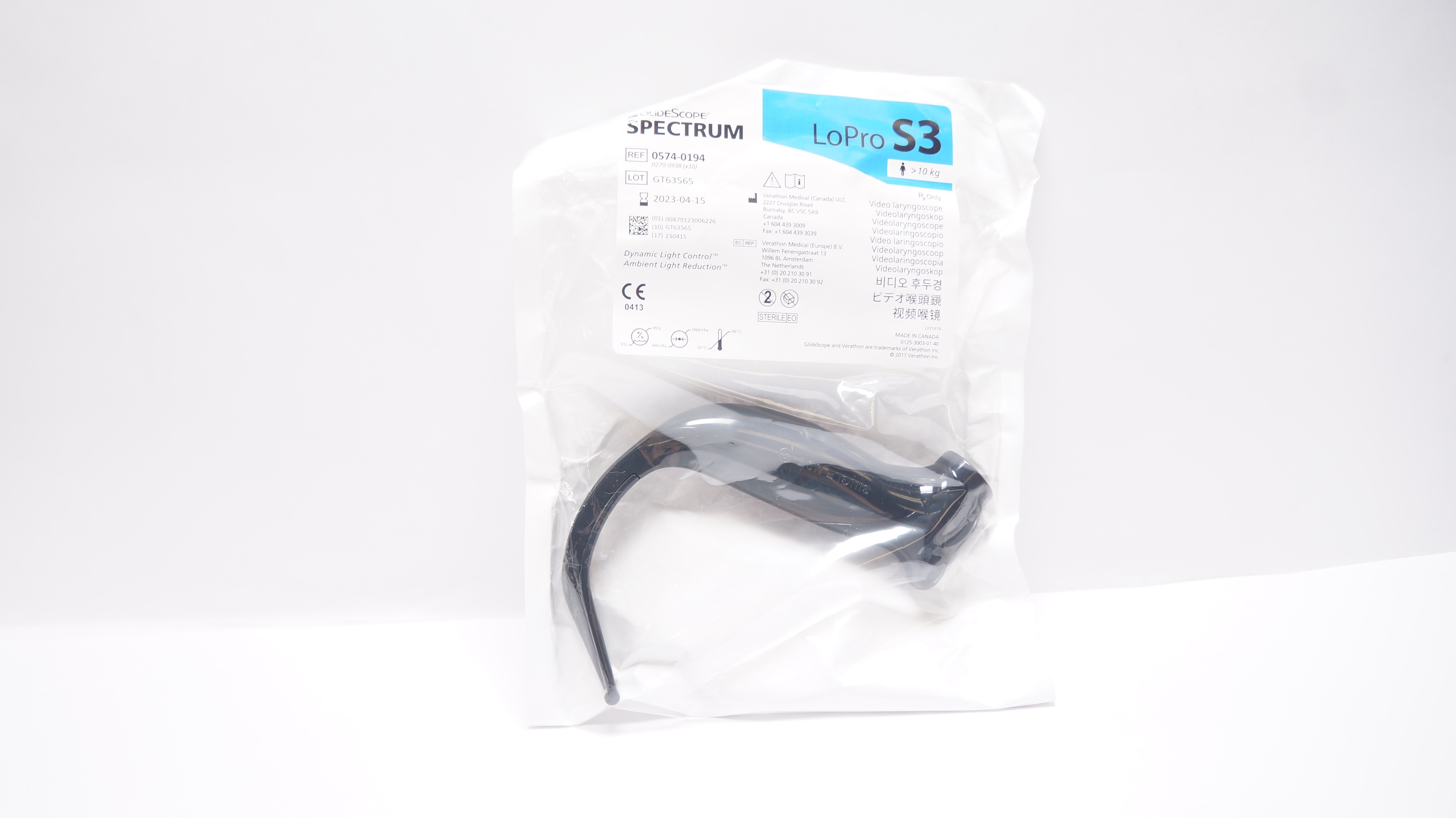 Verathon 0574-0194 GlideScope Spectrum Video Laryngoscope LoPro S3 >10 kg (x)