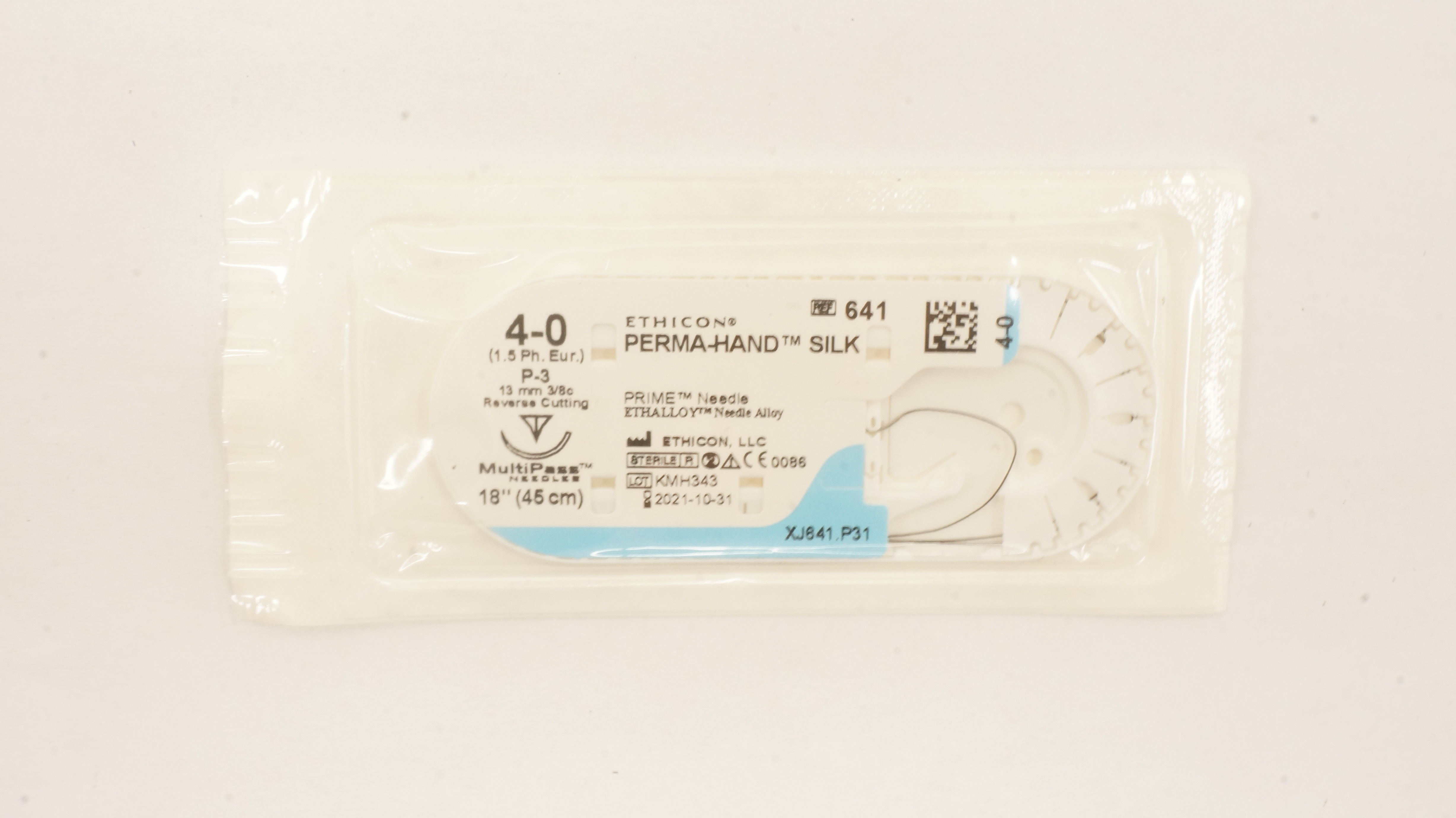 Ethicon 641 4-0 PERMA-HAND SILK Stre P-3 13mm 3/8c Reverse Cutting, 18inch
