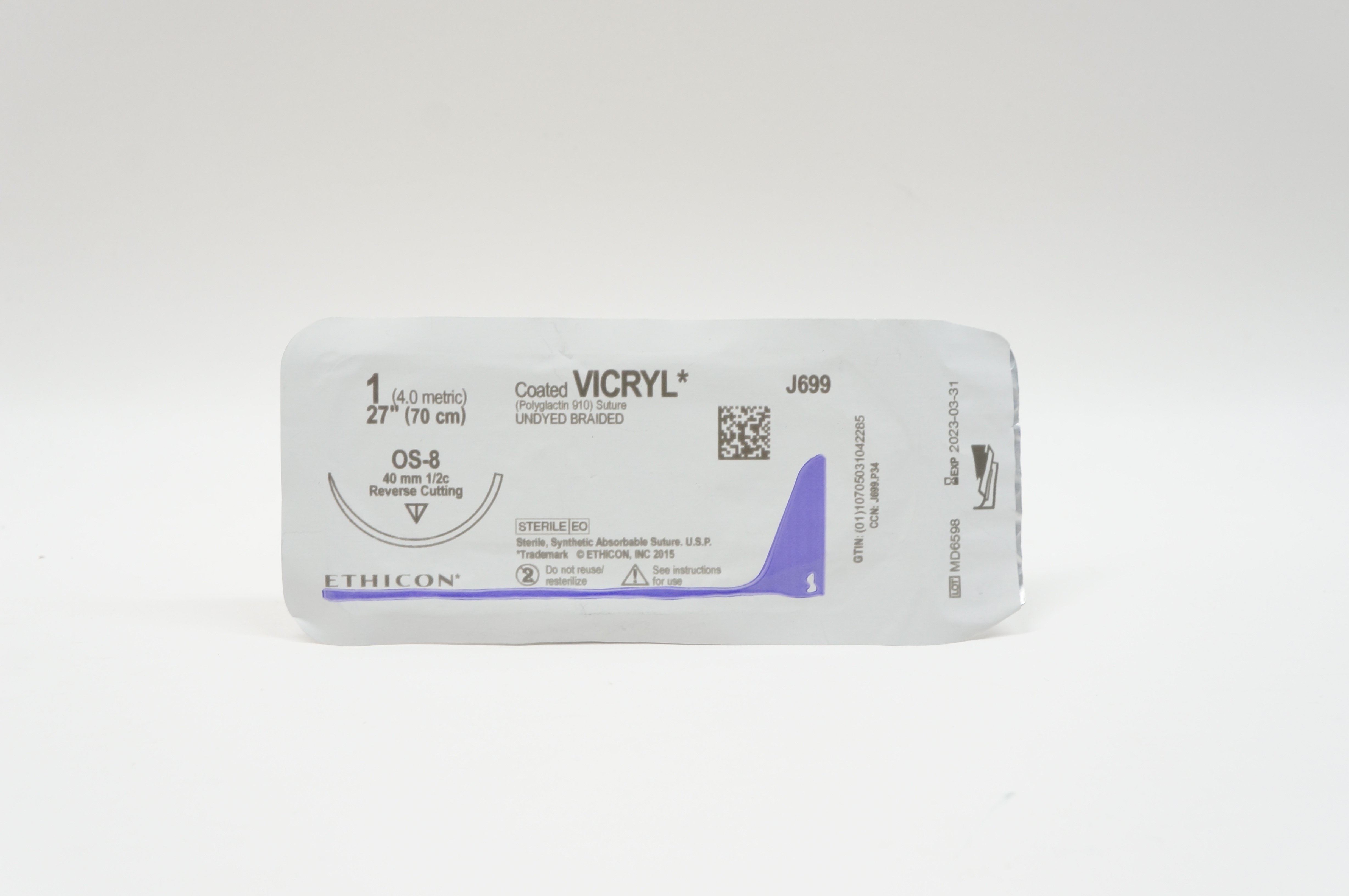 Ethicon J699 1 VICRYL, OS-8, 40mm 1/2c Reverse Cutting, 27inch