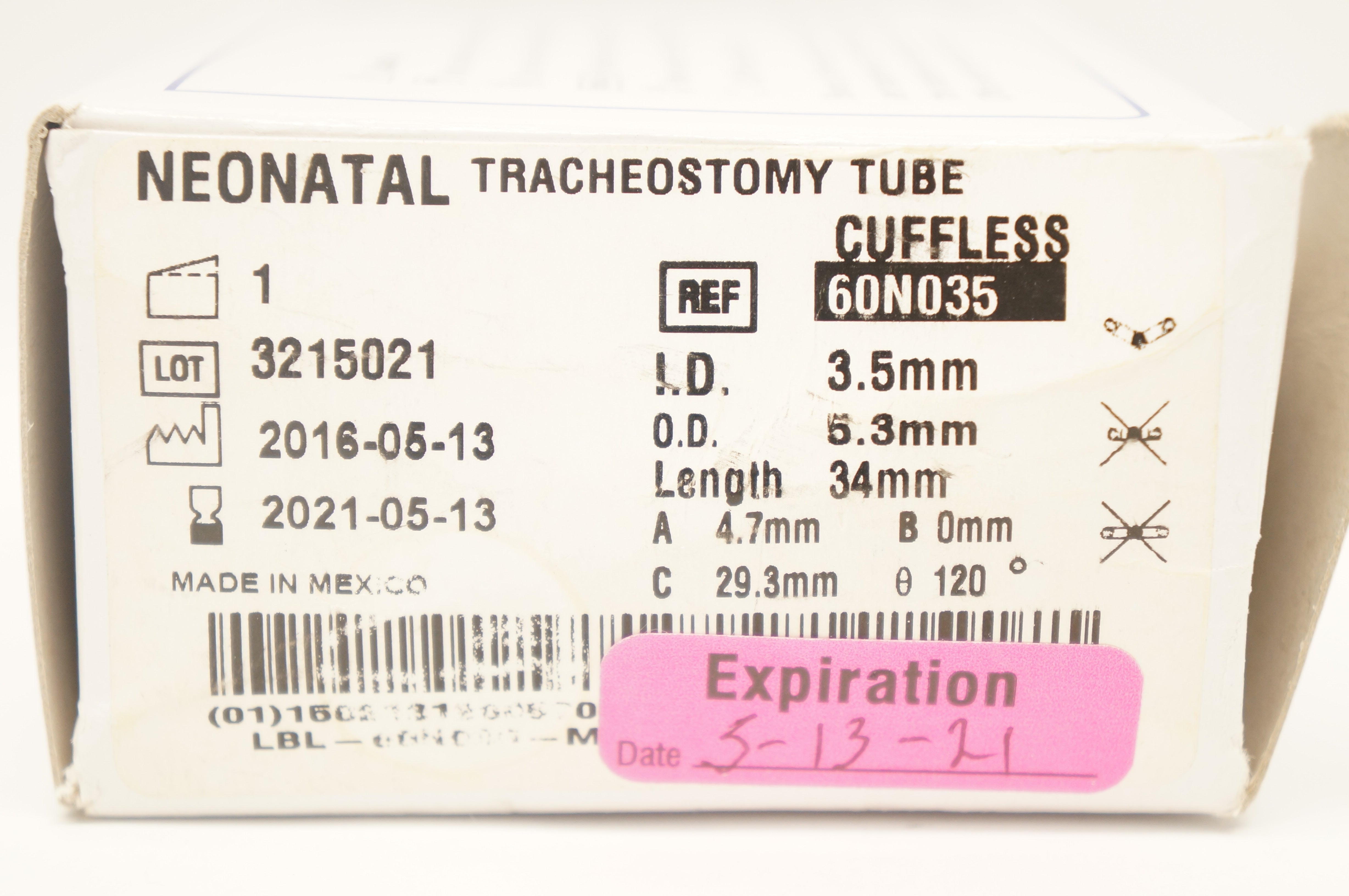 Smiths Medical 60N035 Portex Bivona Silicone Tracheostomy Tube 3.5x5.3x34mm (x)