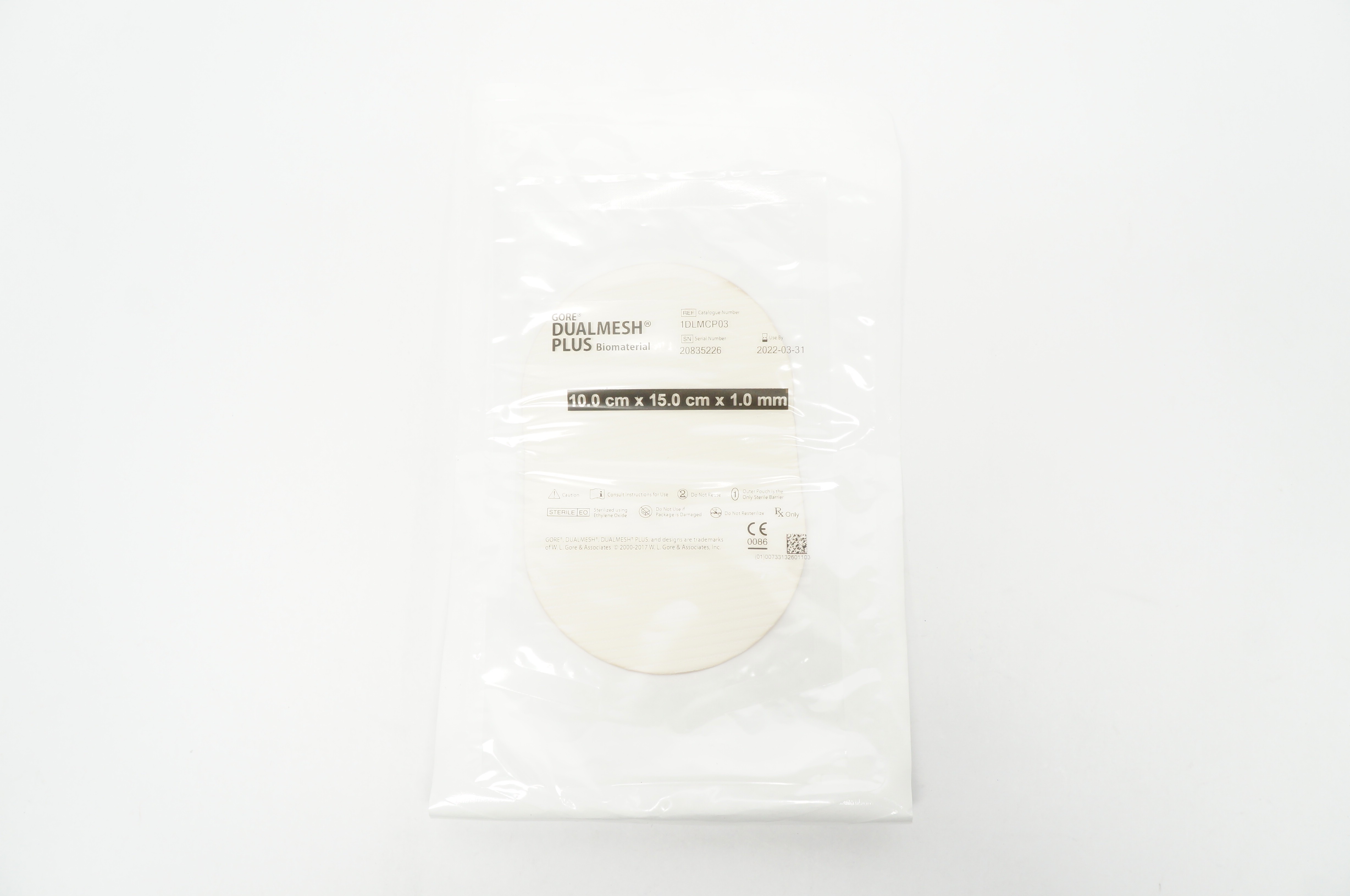 Gore 1DLMCP03 Dualmesh Plus Biomaterial, 10.0cm x 15.0cm x 1.0mm (x)