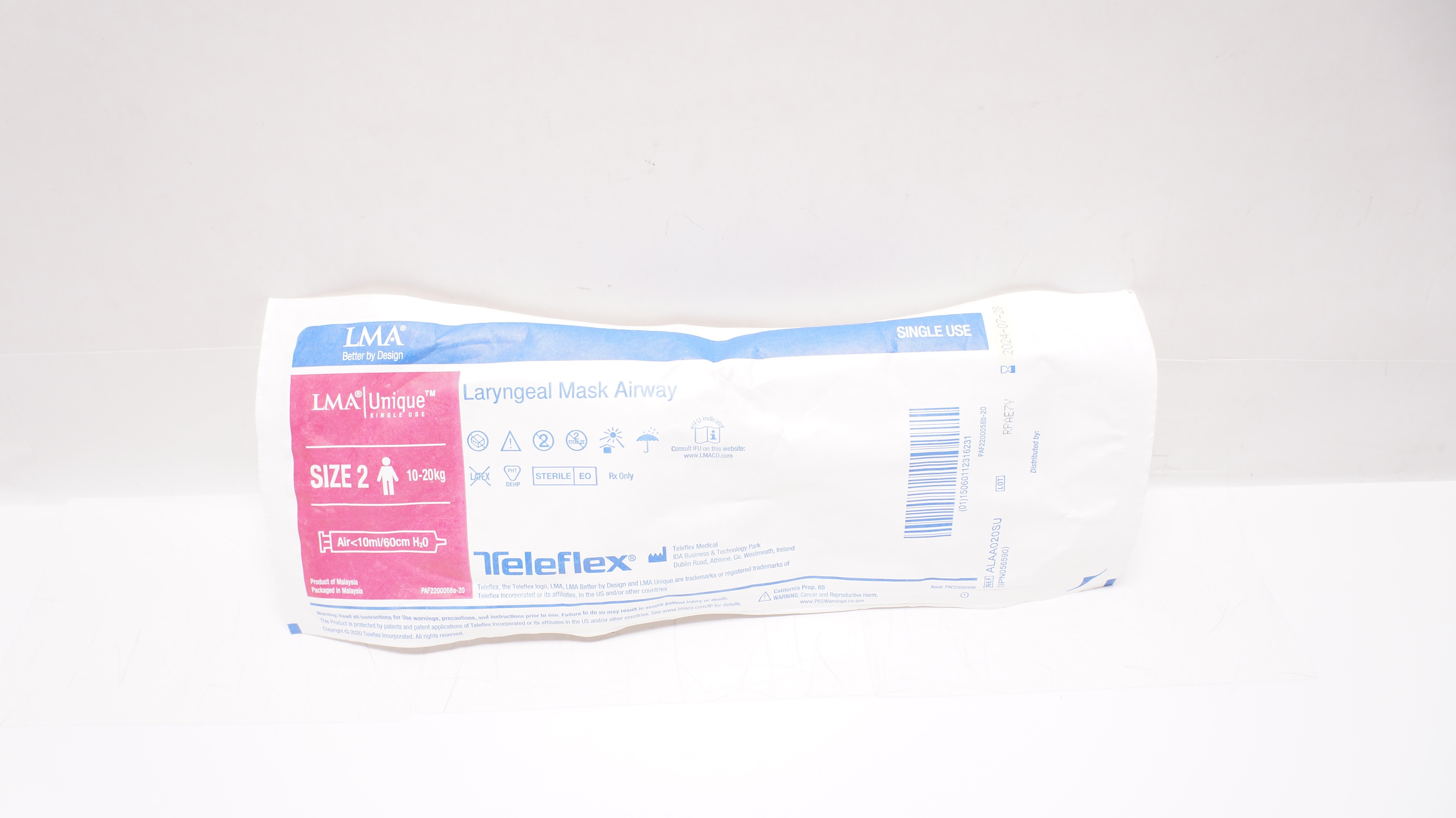 Teleflex ALAA020SU LMA Unique Laryngeal Mask Airway, Size 2