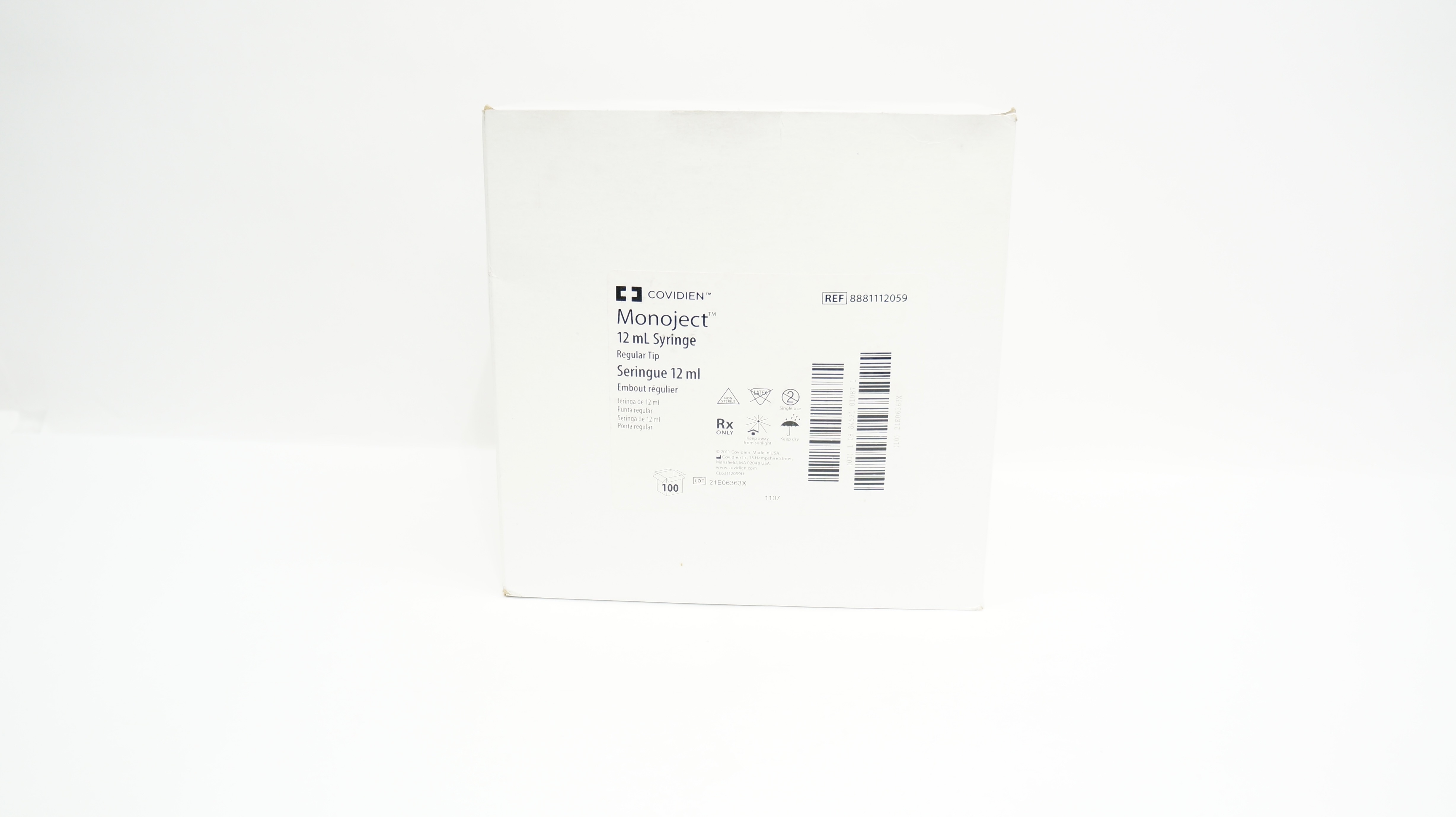 Covidien 8881112059 Monoject 12mL Syringe Regular Tip - Box of 100