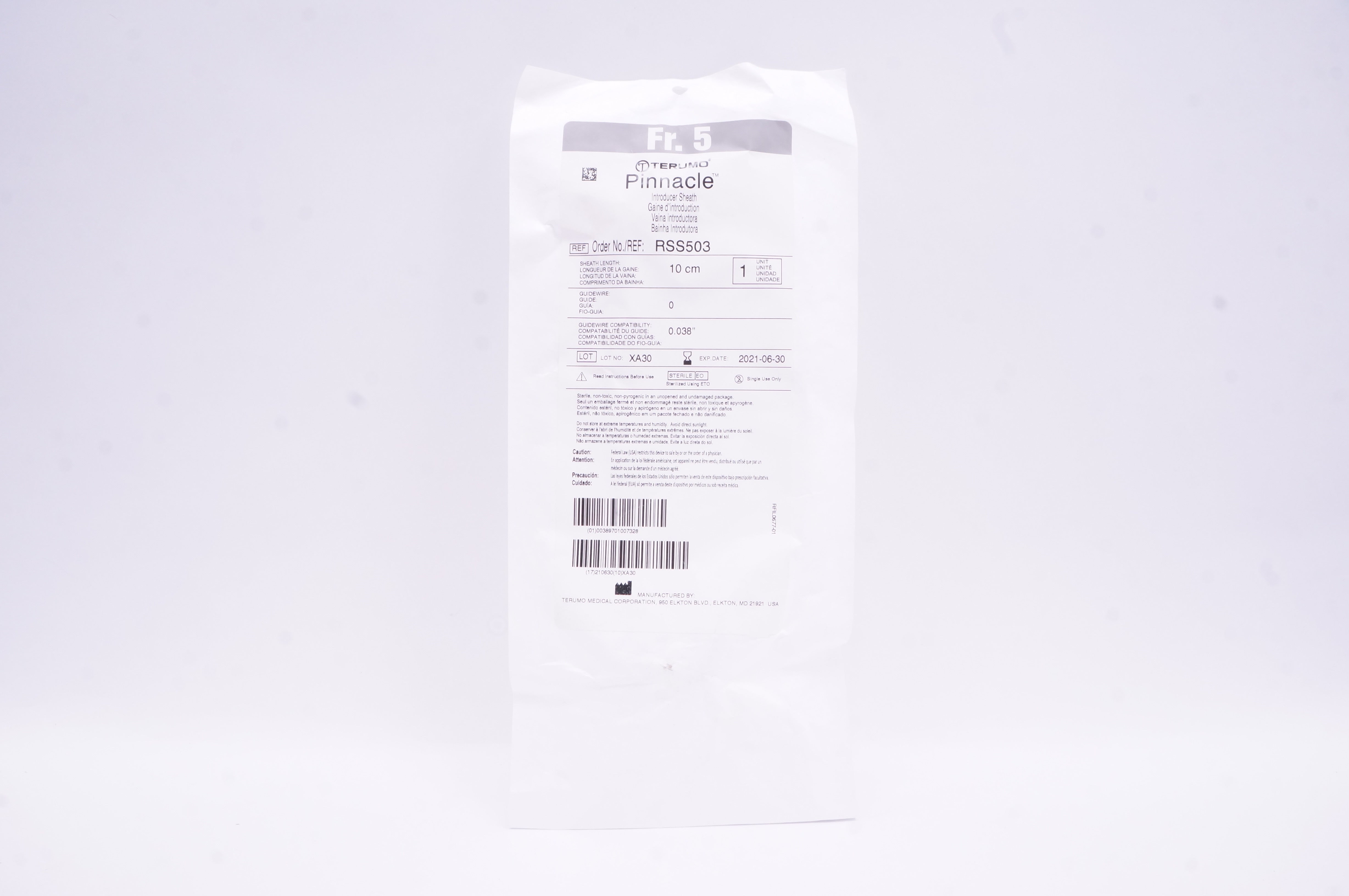 Terumo RSS503 Pinnacle Introducer Sheath 5Fr x 10cm x 0 x 0.038inch (x)