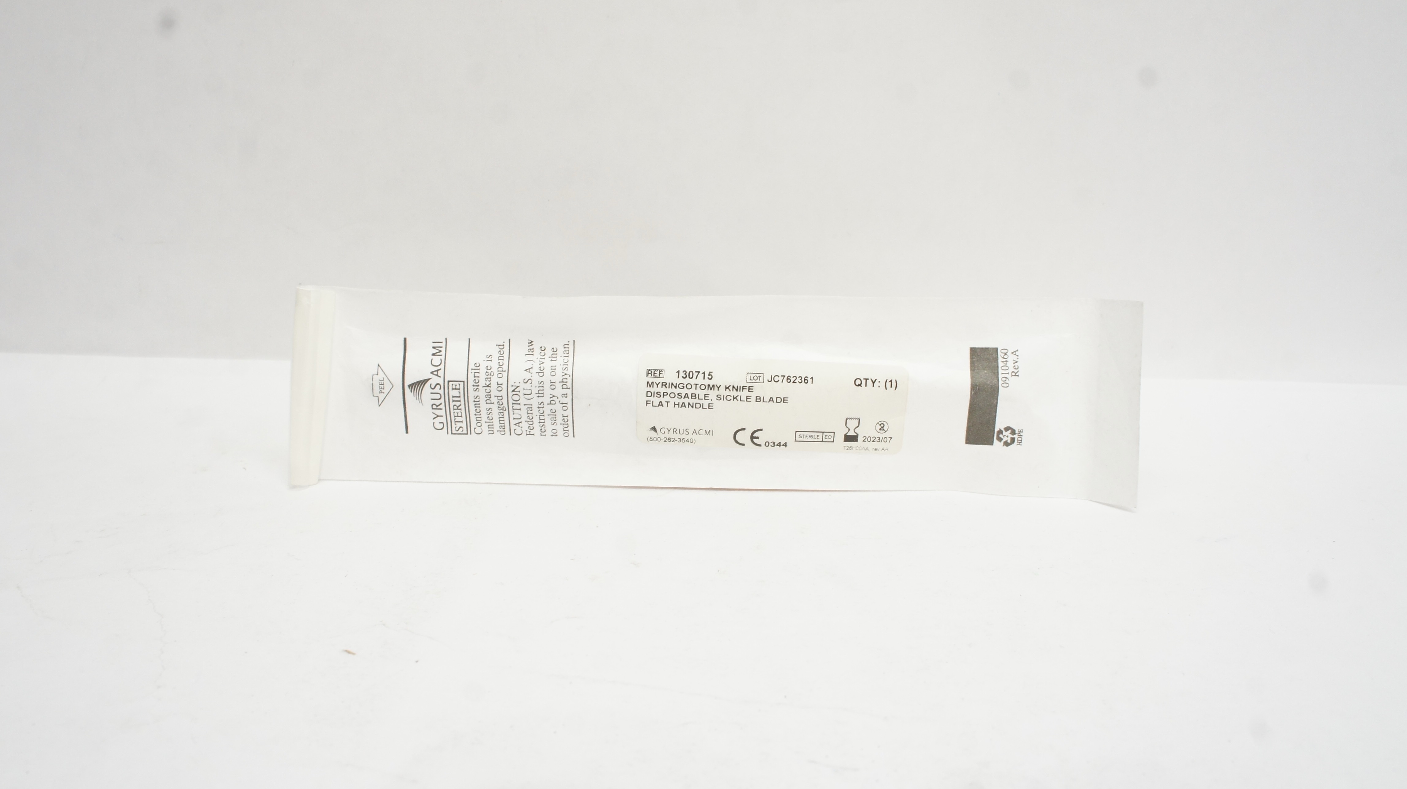 Gyrus ACMI 130715 Myringotomy Knife Disposable, Sickle Blade Flat Handle (x)