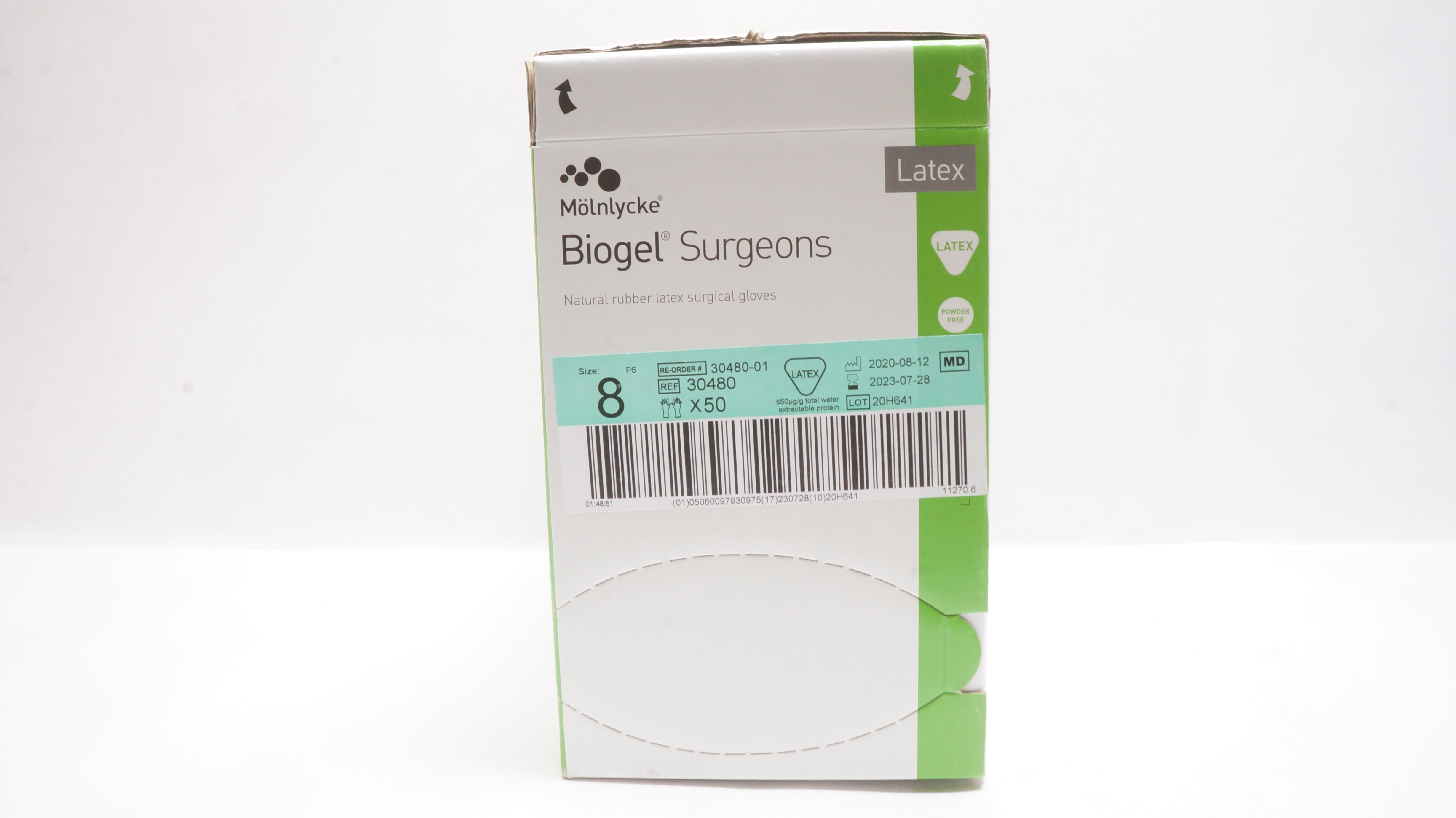 Molnlycke Healthcare 30480 Biogel Surgeons Latex Surgical Gloves Size8-Box of 50