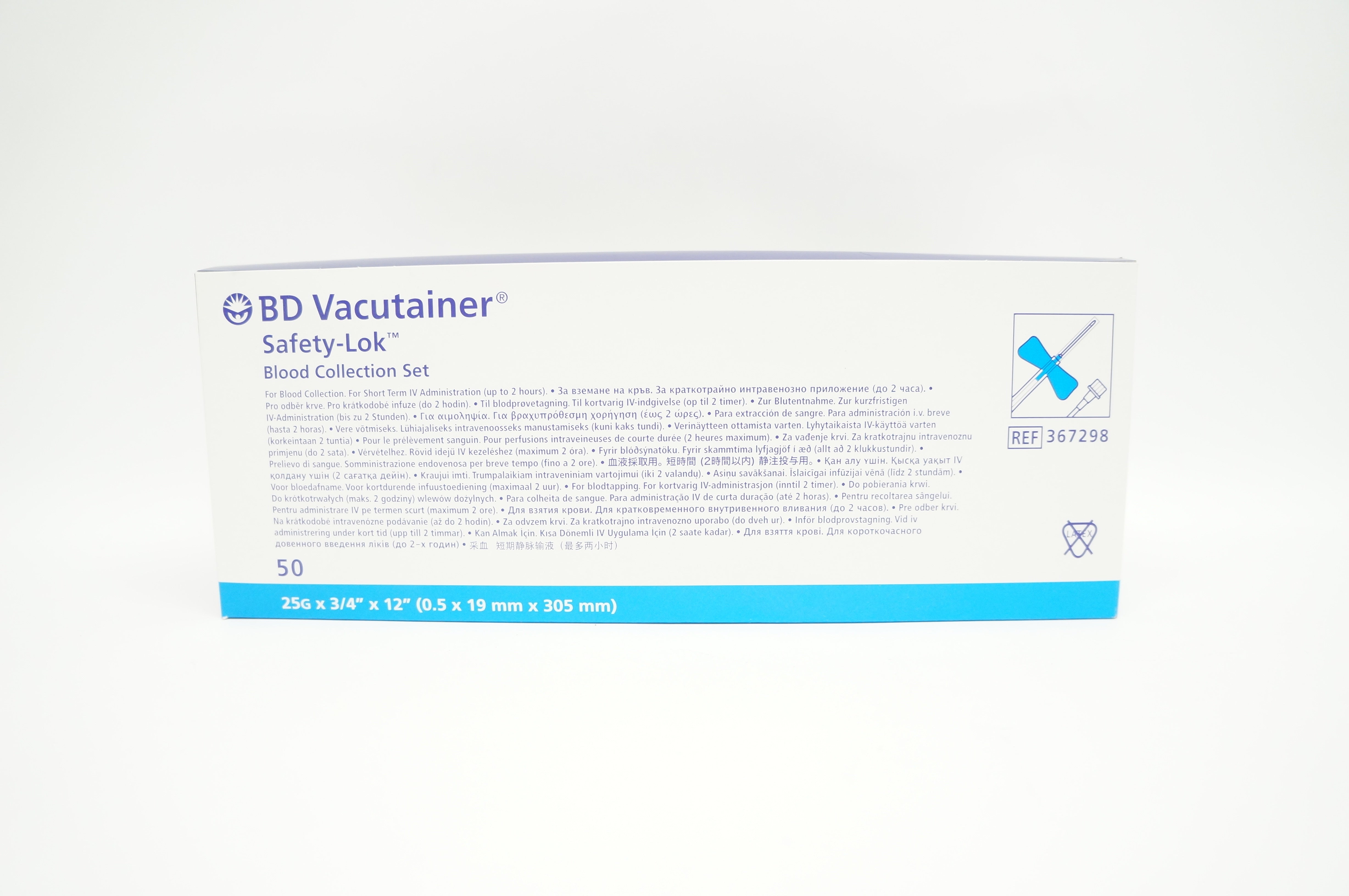 BD 367298 Safety-Lok Blood Collection Set 25G x 3/4 x 12in (x) - Box of 50