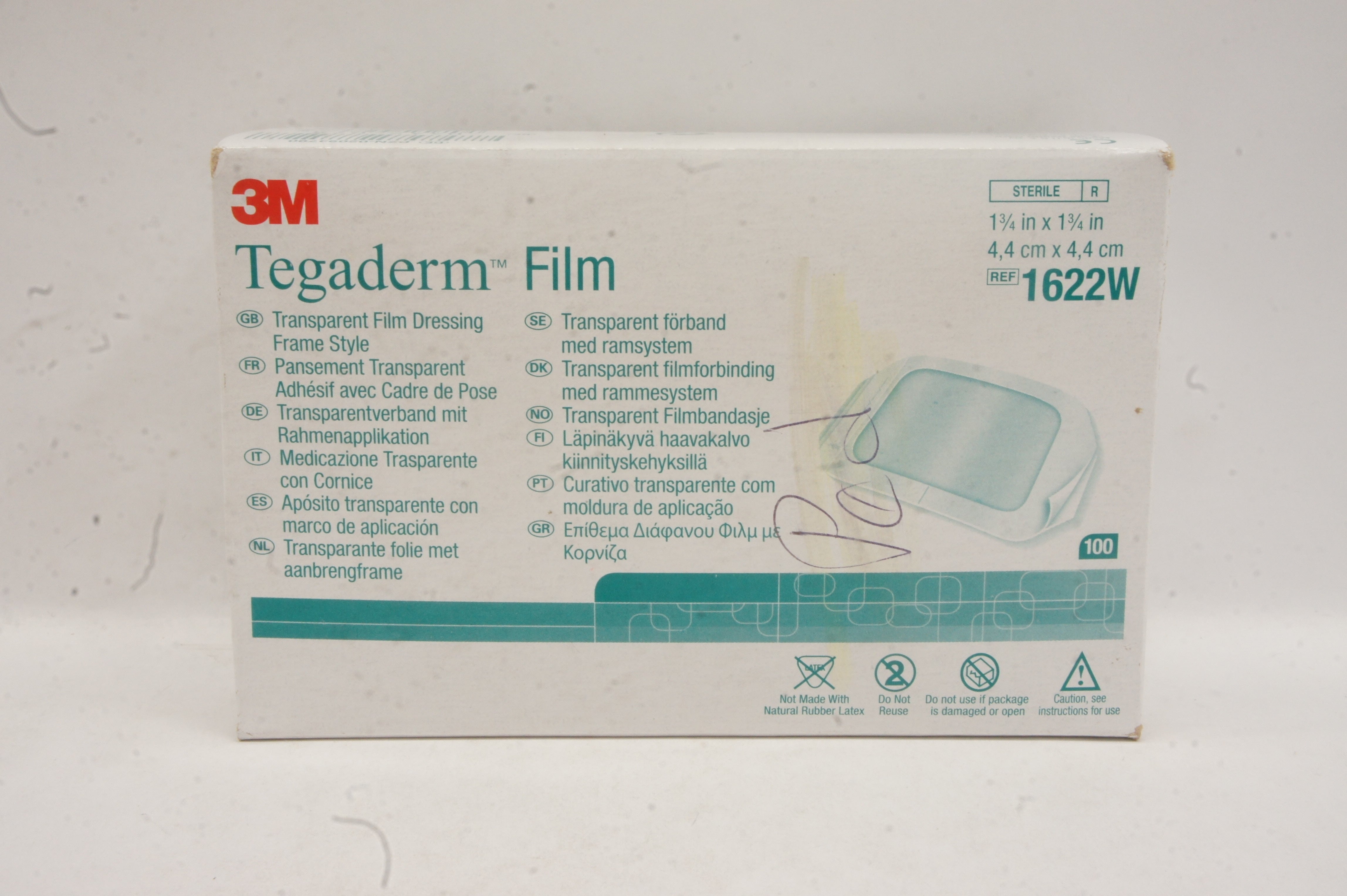 3M 1622W Tegaderm Transparent Film Dressing Frame Style 1-3/4inx1-3/4in-Boxof100