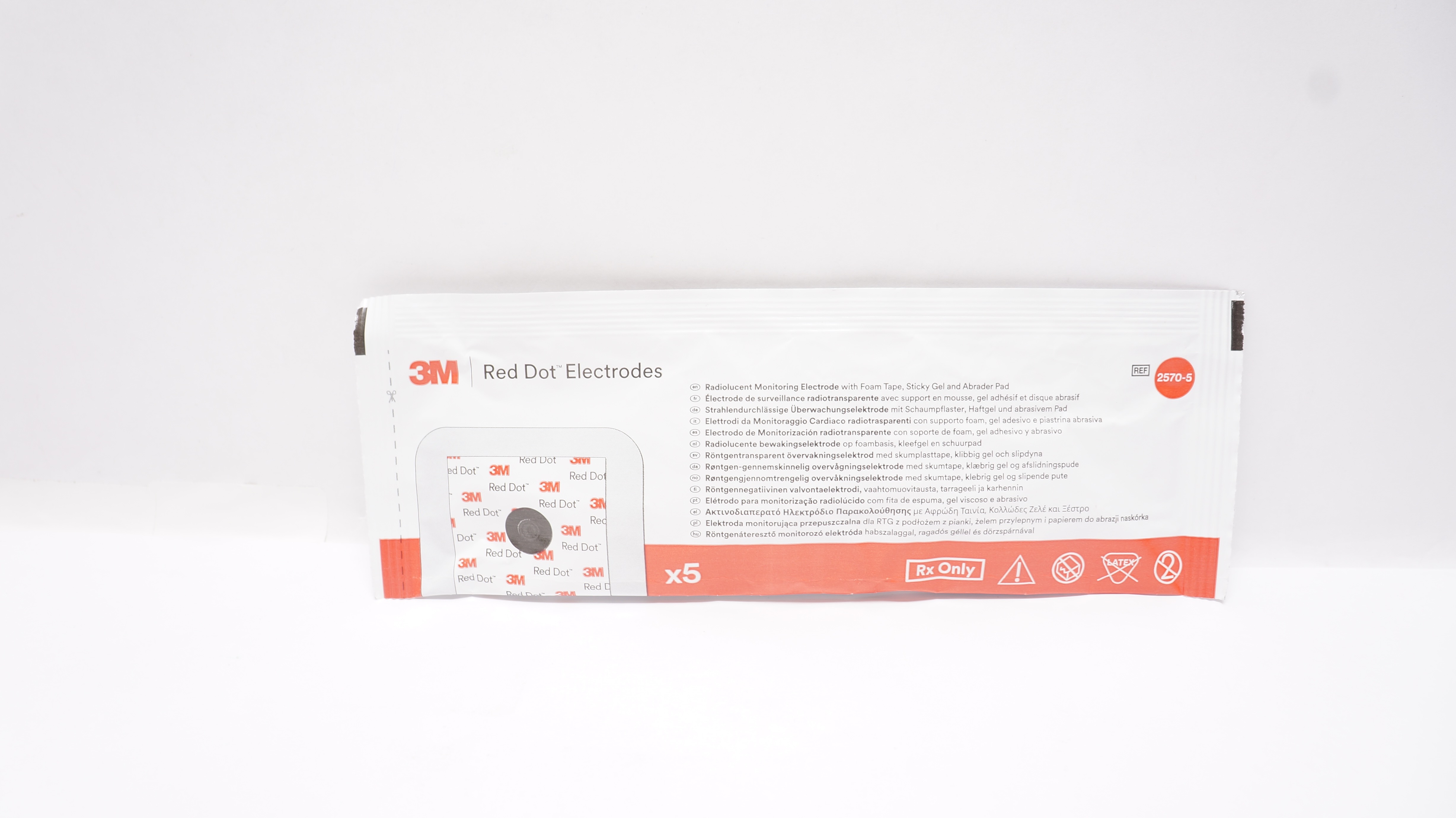 3M 2570-5 Red Dot Radiolucent Monitoring Electrodes - Pack of 5