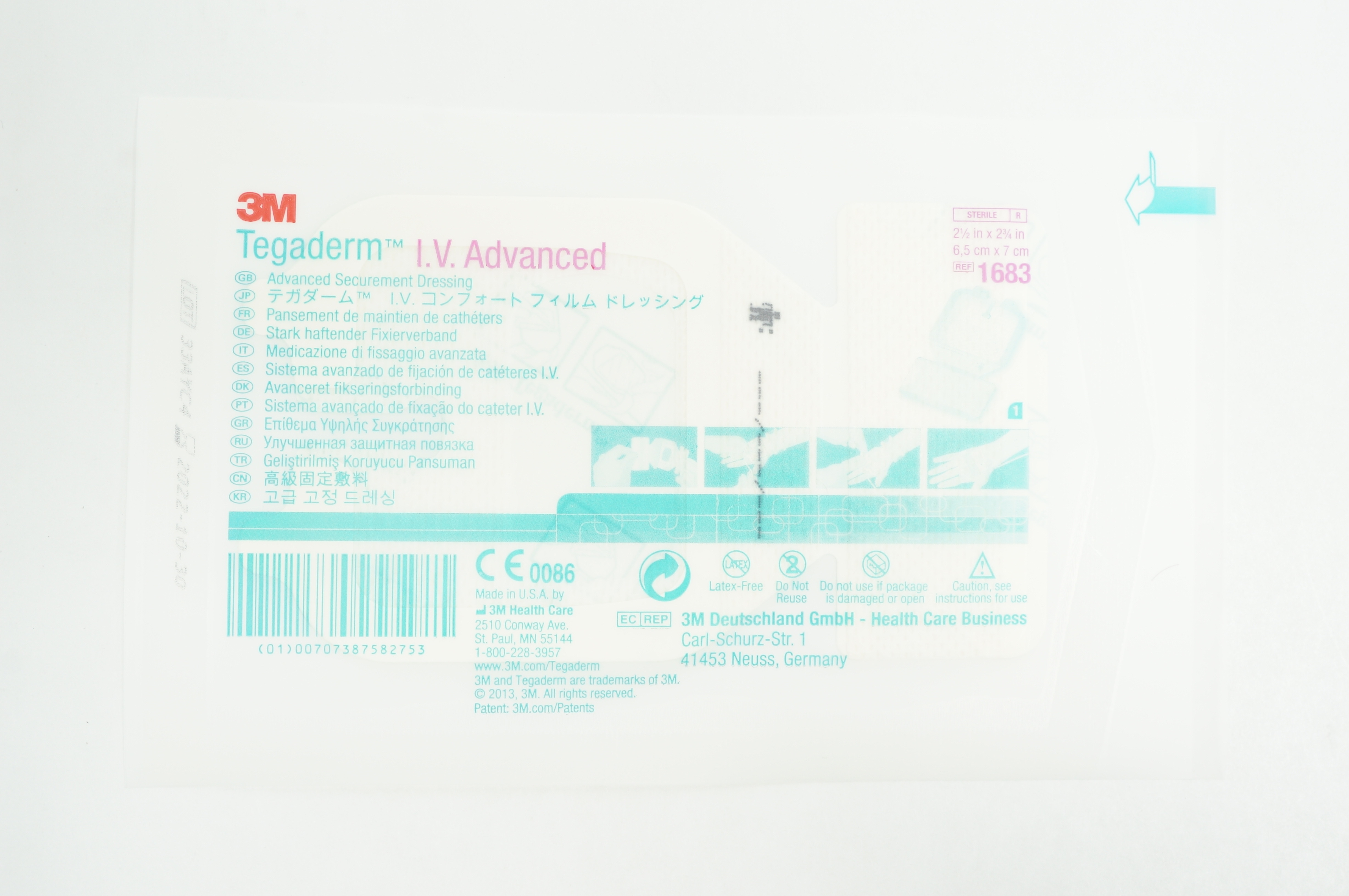 3M 1683 Tegaderm I.V. Advanced Securement Dressing 2-1/2 inch x 2-3/4 inch