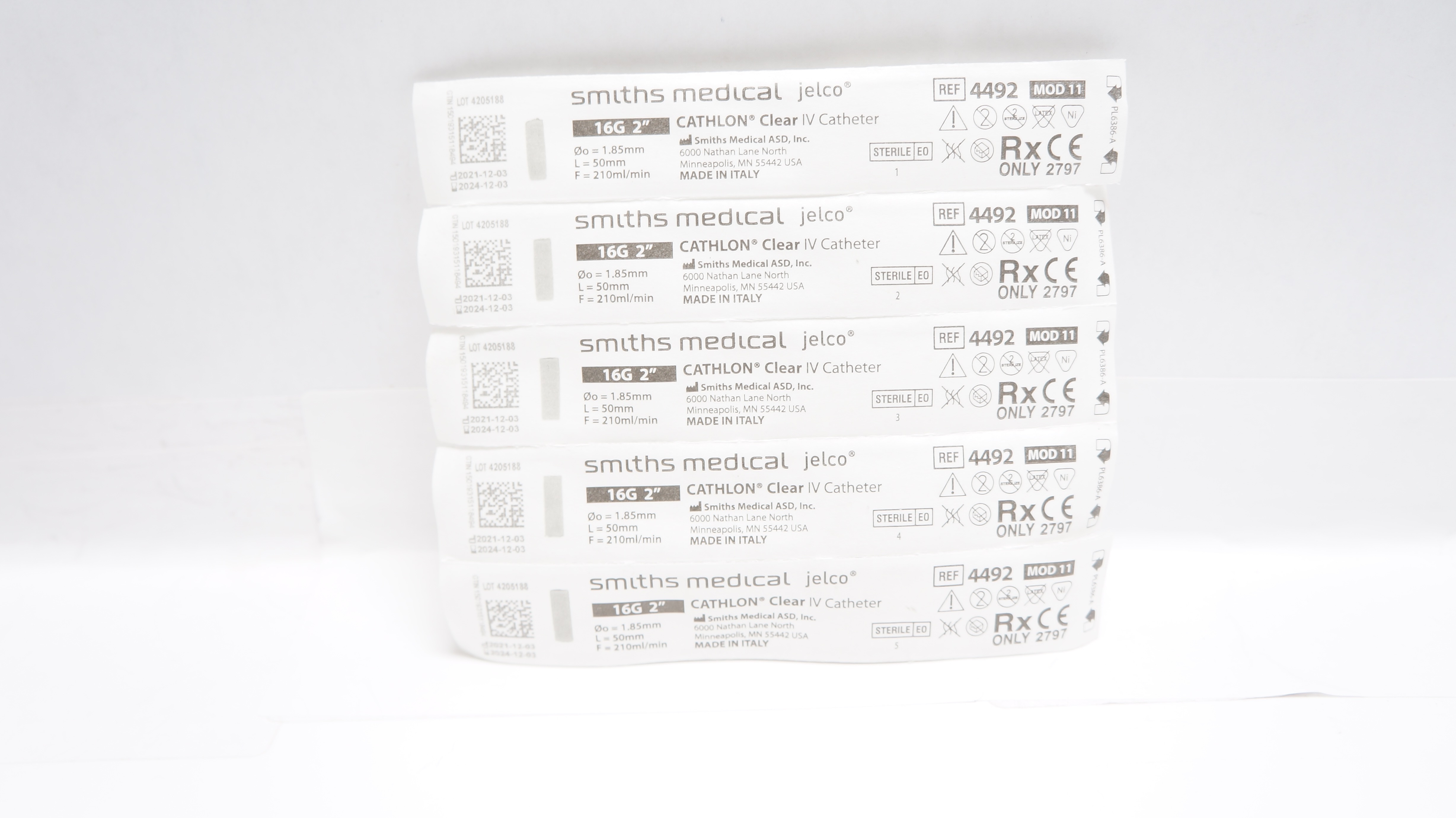 Smiths Medical 4492 Jelco Cathlon Clear I.V. Cath. 16G x 2inch - Pack of 5