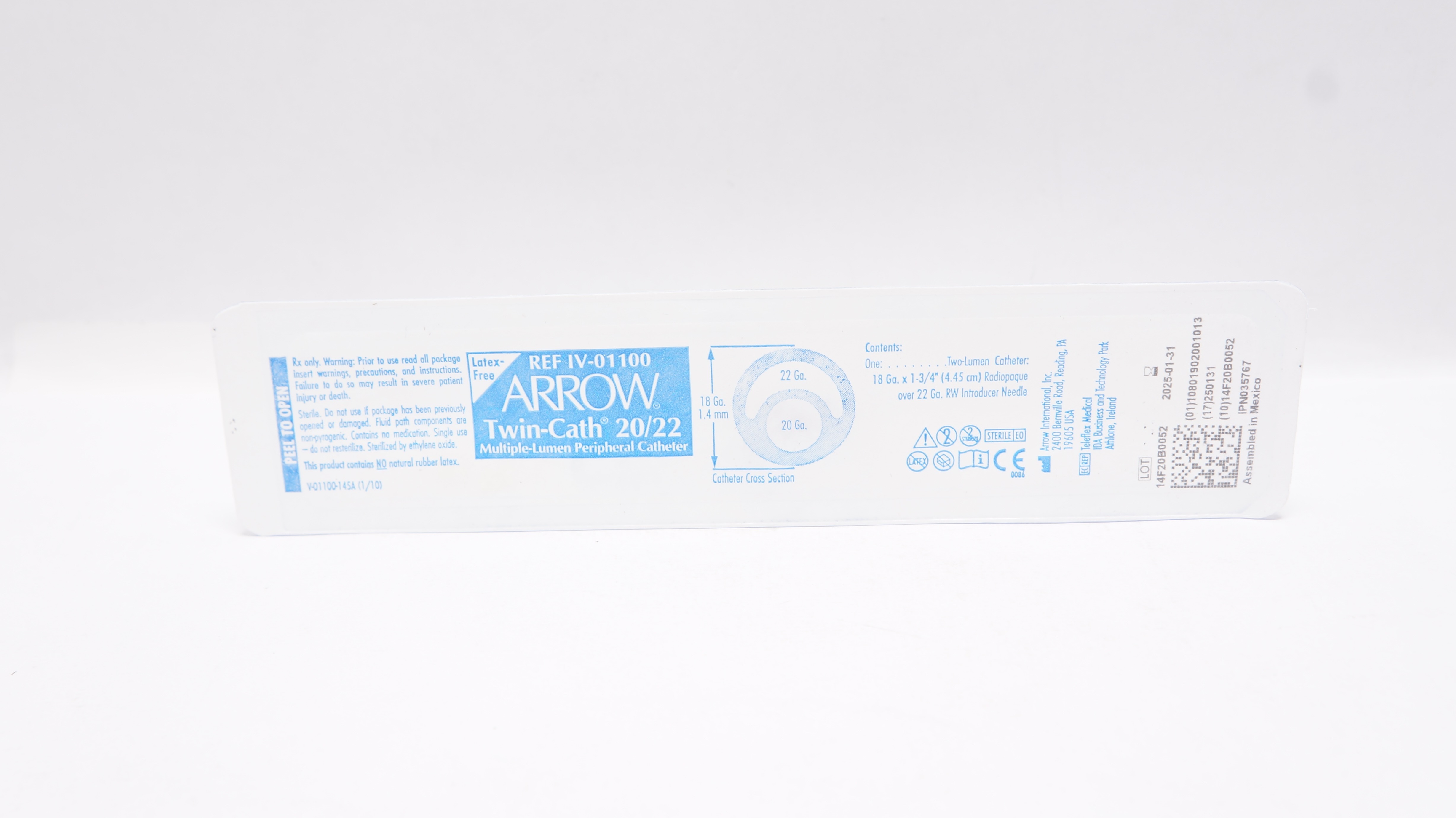 Arrow IV-01100 Twin-Cath 20/22 Multiple-Lumern Peripheral Cath. 22Ga x 10Ga