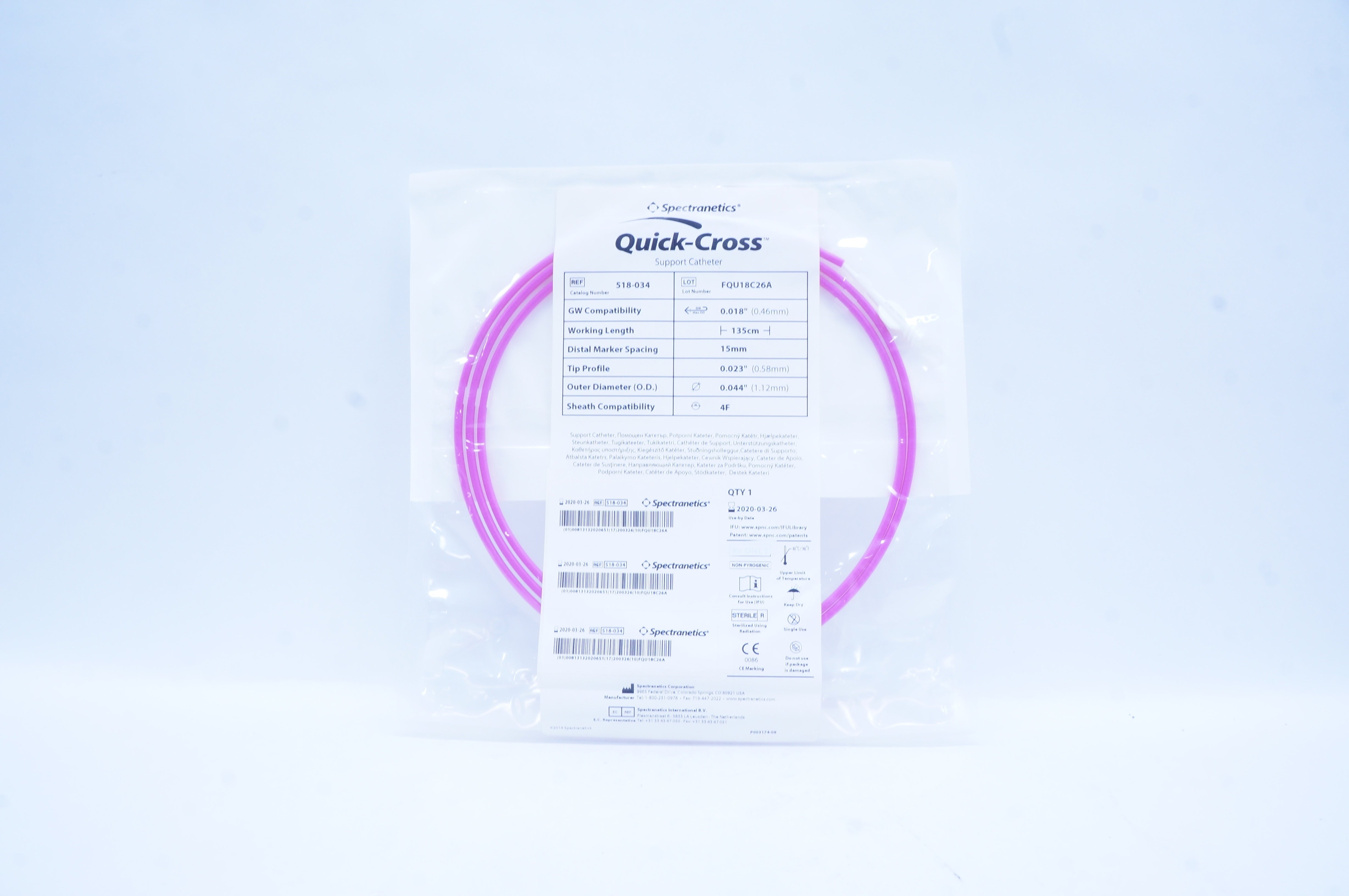 Spectranetics 518-034 Quick-Cross Support Cath. 4F x 15mm x 135cm (x)