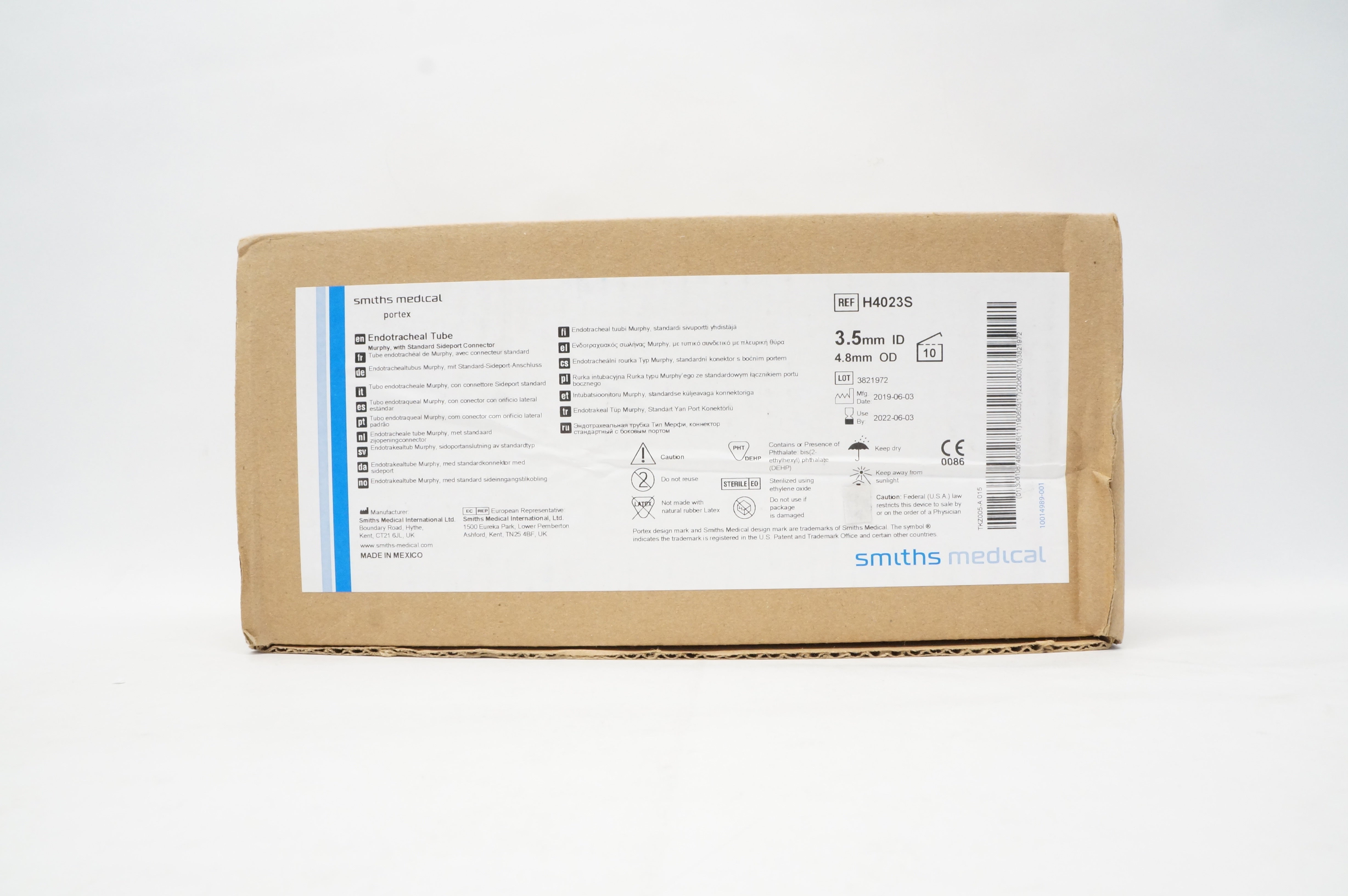 Smiths Medical H4023S Portex Endotracheal Tube 3.5 mm x 4.8 mm - Box of 10