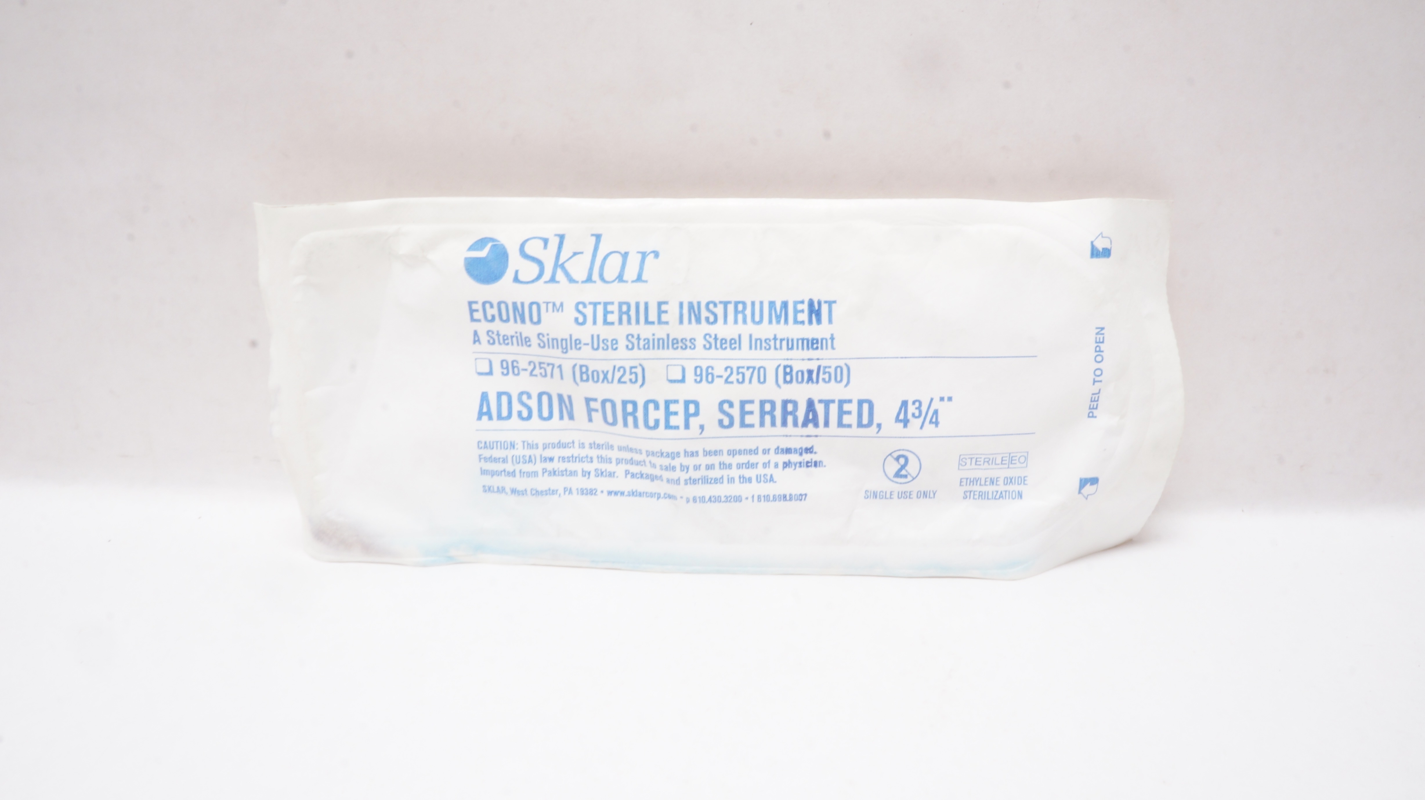 Sklar 96-257 Econo Sterile Instrument Adson Forcep, Serrated, 4-3/4 inch