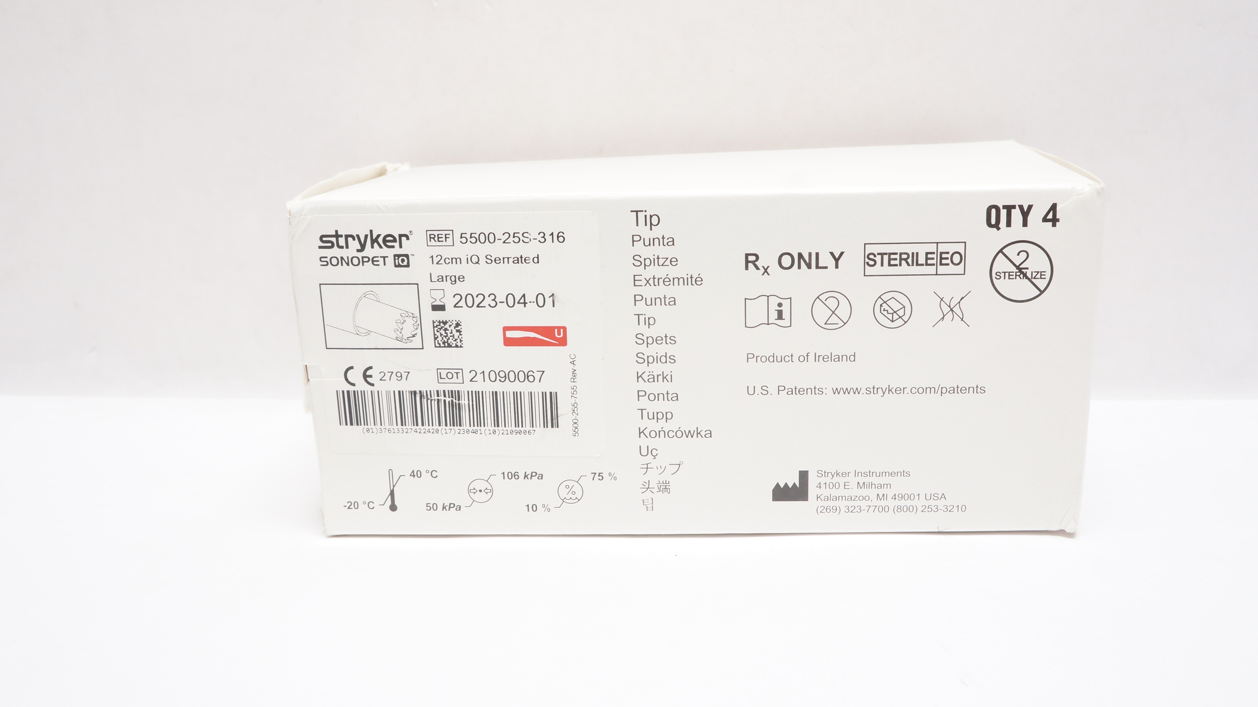 Stryker 5500-25S-316 Sonopet iQ Serrated Large Tip 12cm (x) - Box of 4
