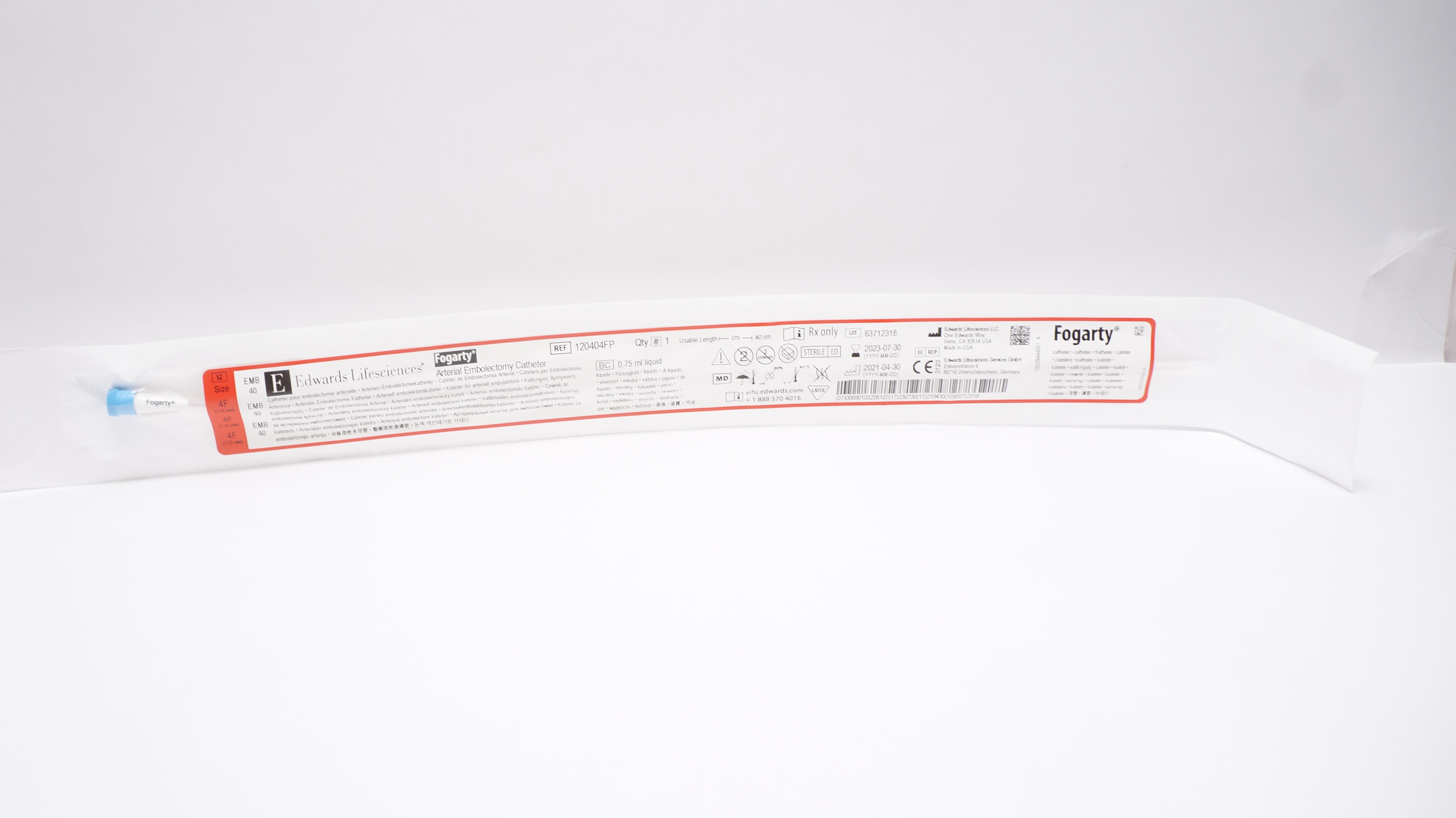 Edwards Lifesciences 120404FP Fogarty Arterial Embolectomy Cath. 4F x 40cm (x)