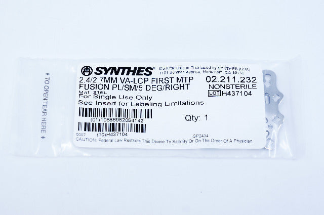 Synthes 02.211.232 2.4/2.7MM VA-LCP FIRST MTP FUSION PL/SM/5 DEG/RIGHT