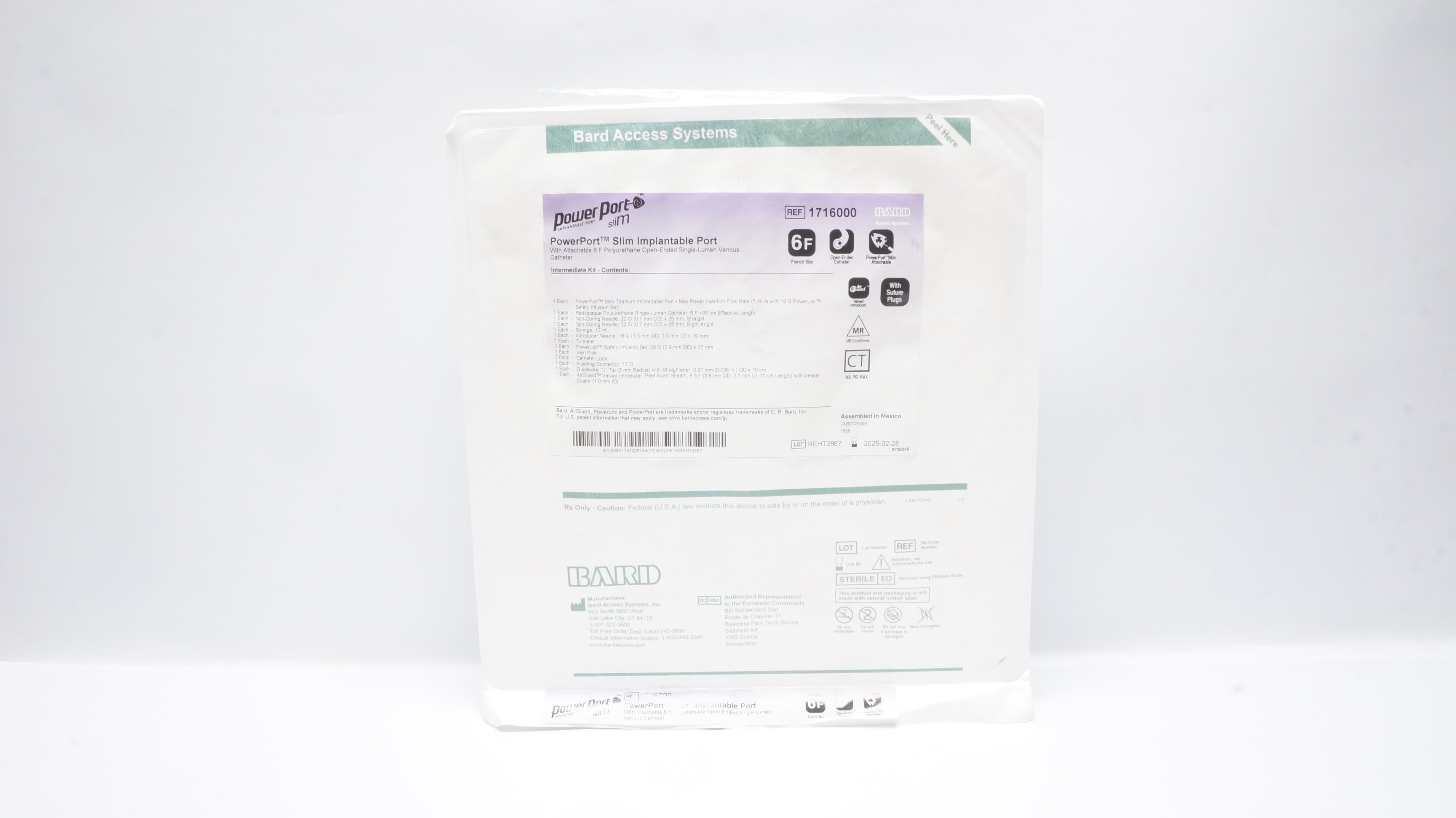 Bard 1716000 PowerPort Slim Implantable Port W/6F Venous Cath.