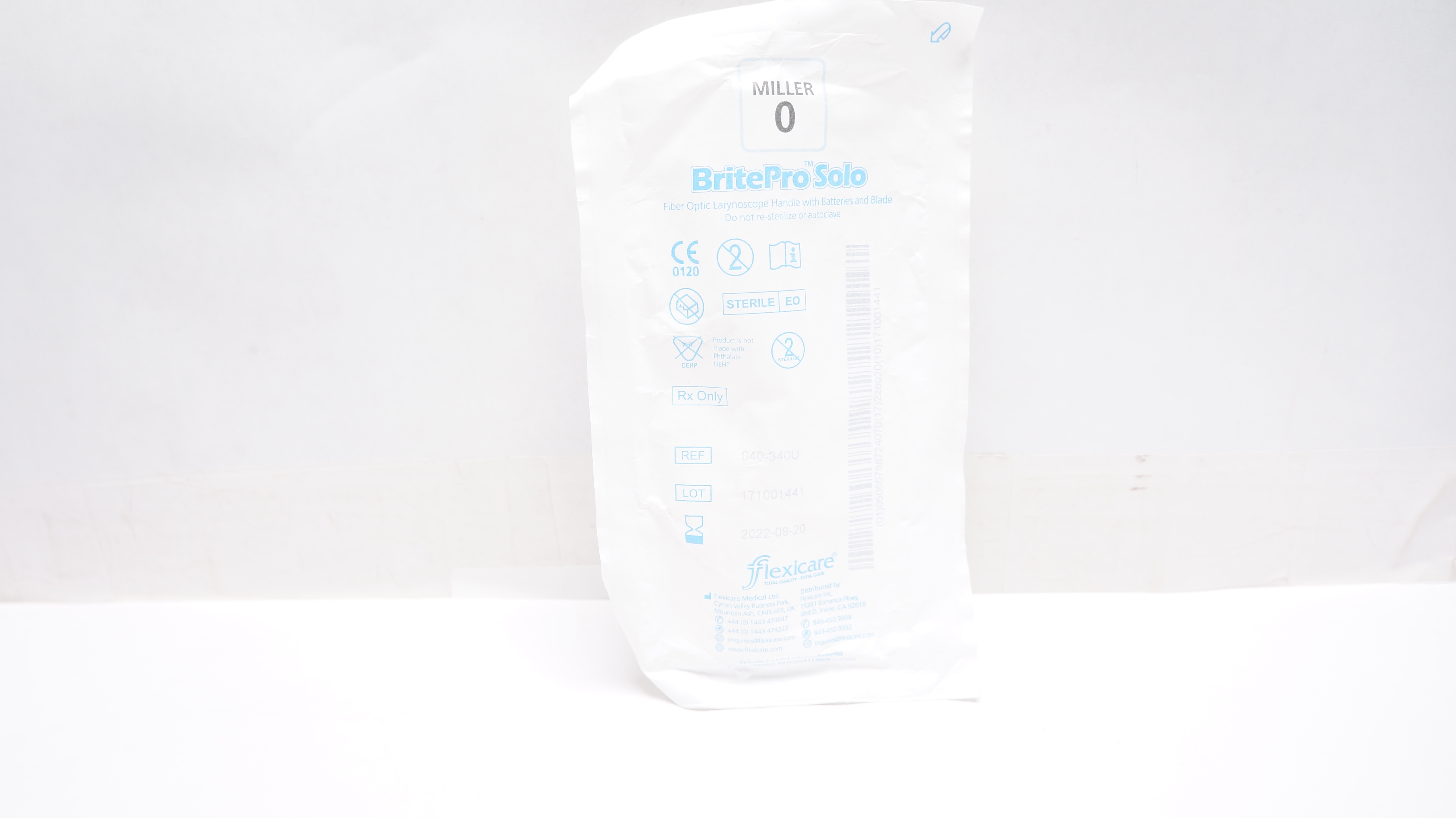 Flexicare 040-340U BritePro Solo Fiber Optic Larynoscope Handle Miller 0 (x)