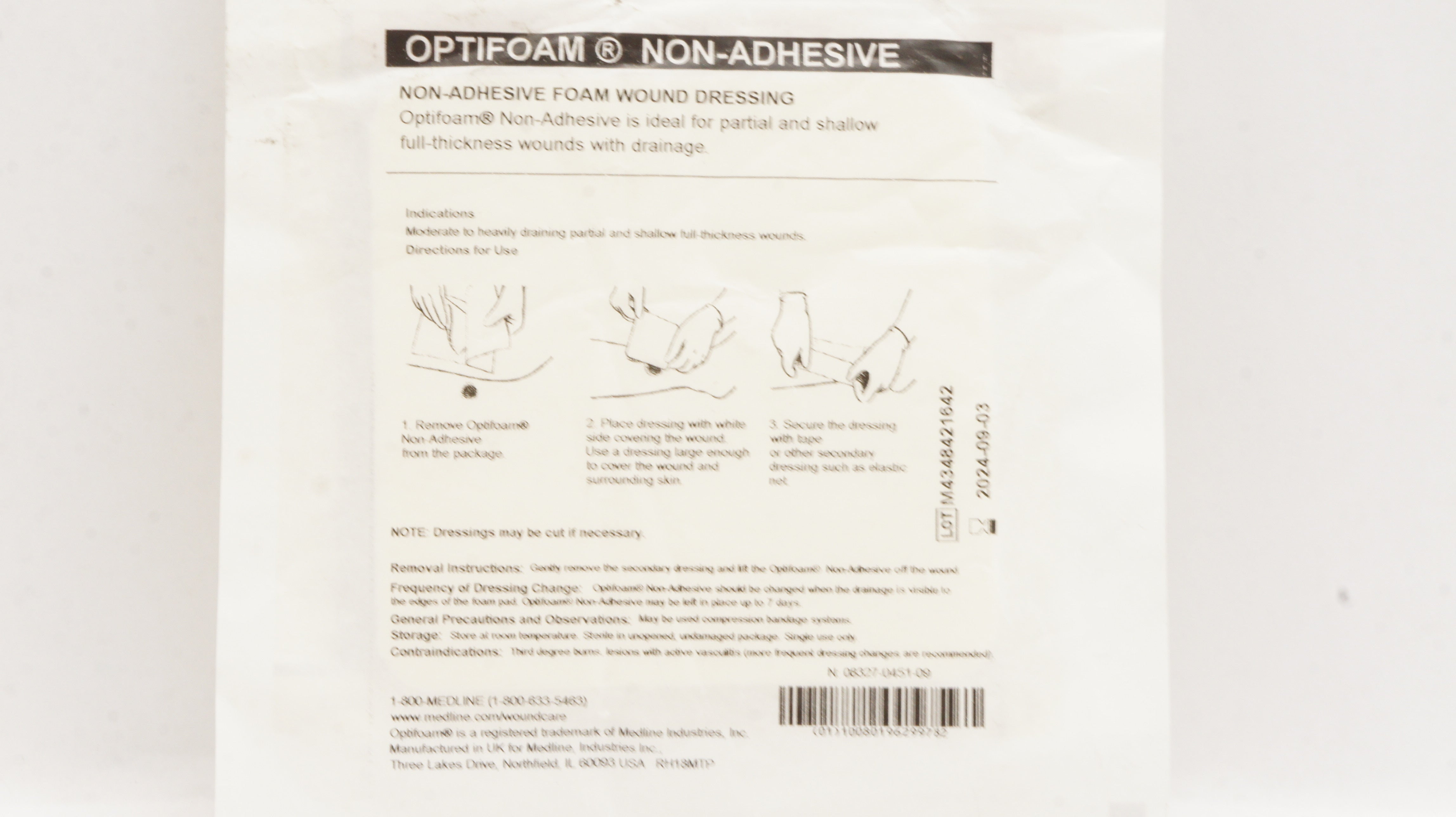 Medline MSC1244EP Optifoam Non-Adhesive Foam Wound Dressing 4inch x 4inch