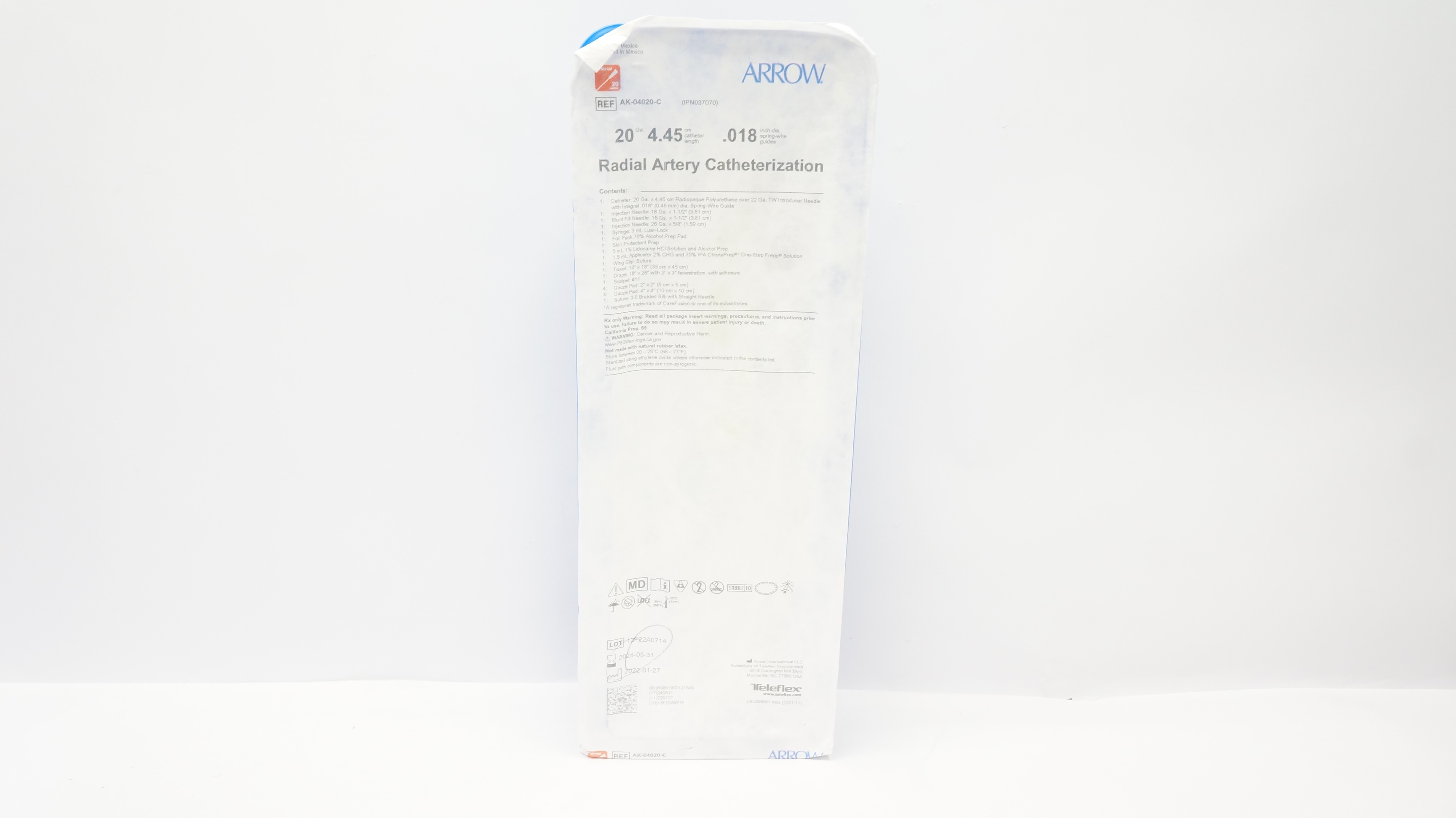 Arrow AK-04020-C Radial Artery Catheterization Kit 20Ga x 4.45cm x .018inch (x)