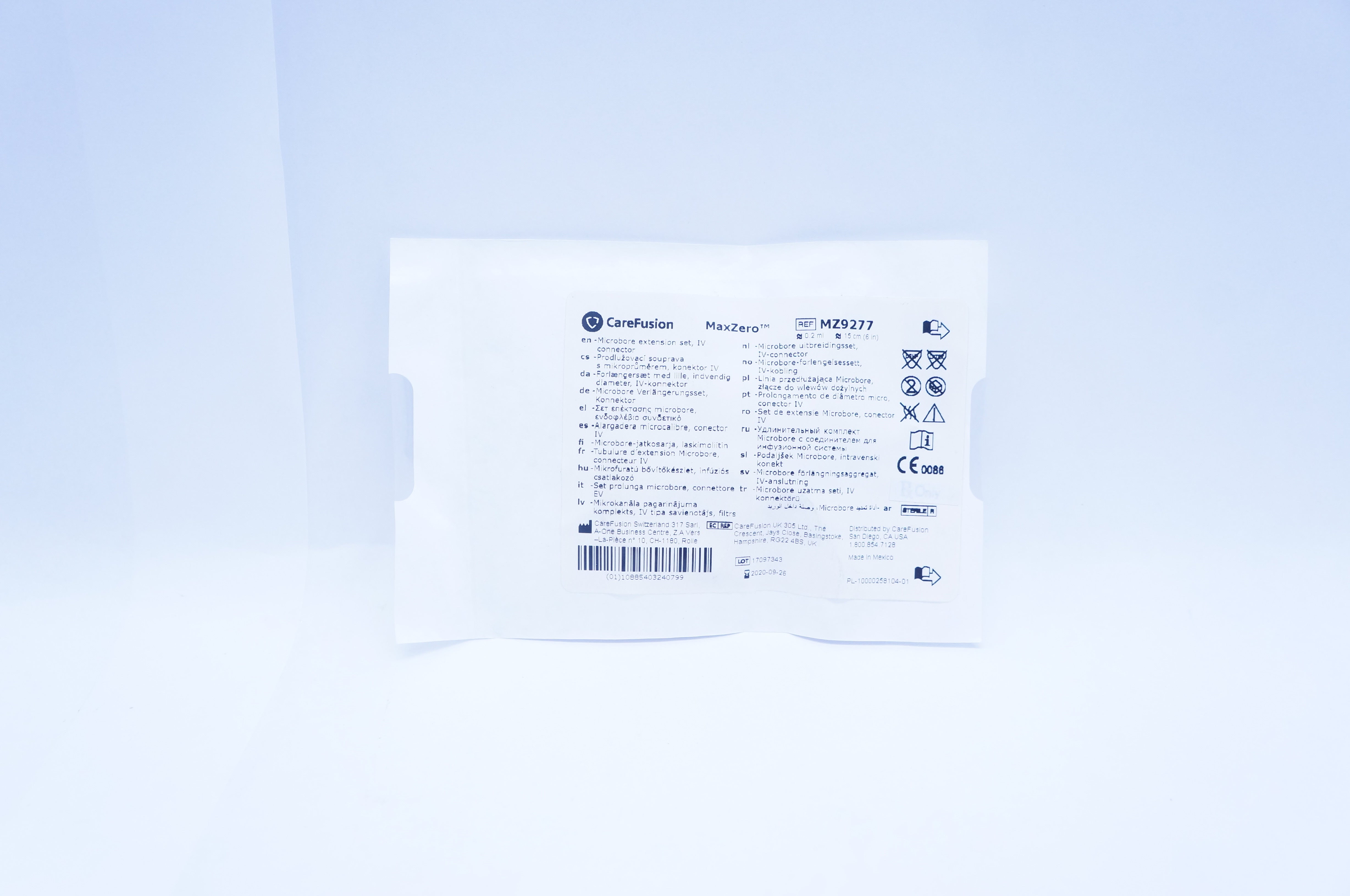 CareFusion MZ9277 MaxZero Microbore Extension Set IV Connector 0.2ml x 6inch (x)