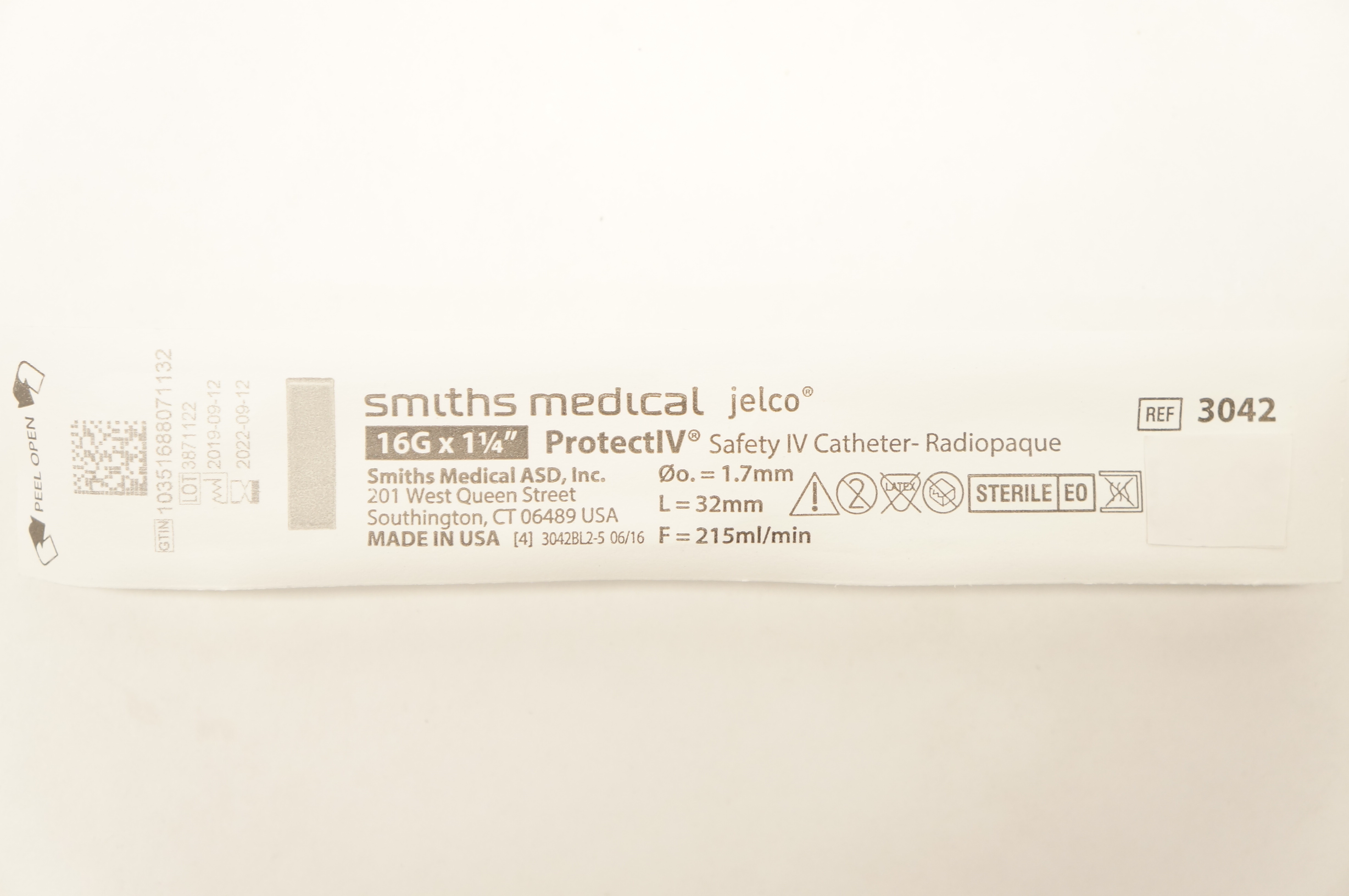 Smiths Medical 3042 Jelco Protect IV Safety Cath. 16G x 1-1/4inch