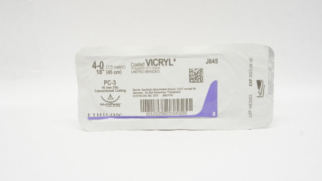 Ethicon J845 4-0 Coated VICRYL PC-3 16mm 3/8c Conventional Cutting 18 in.