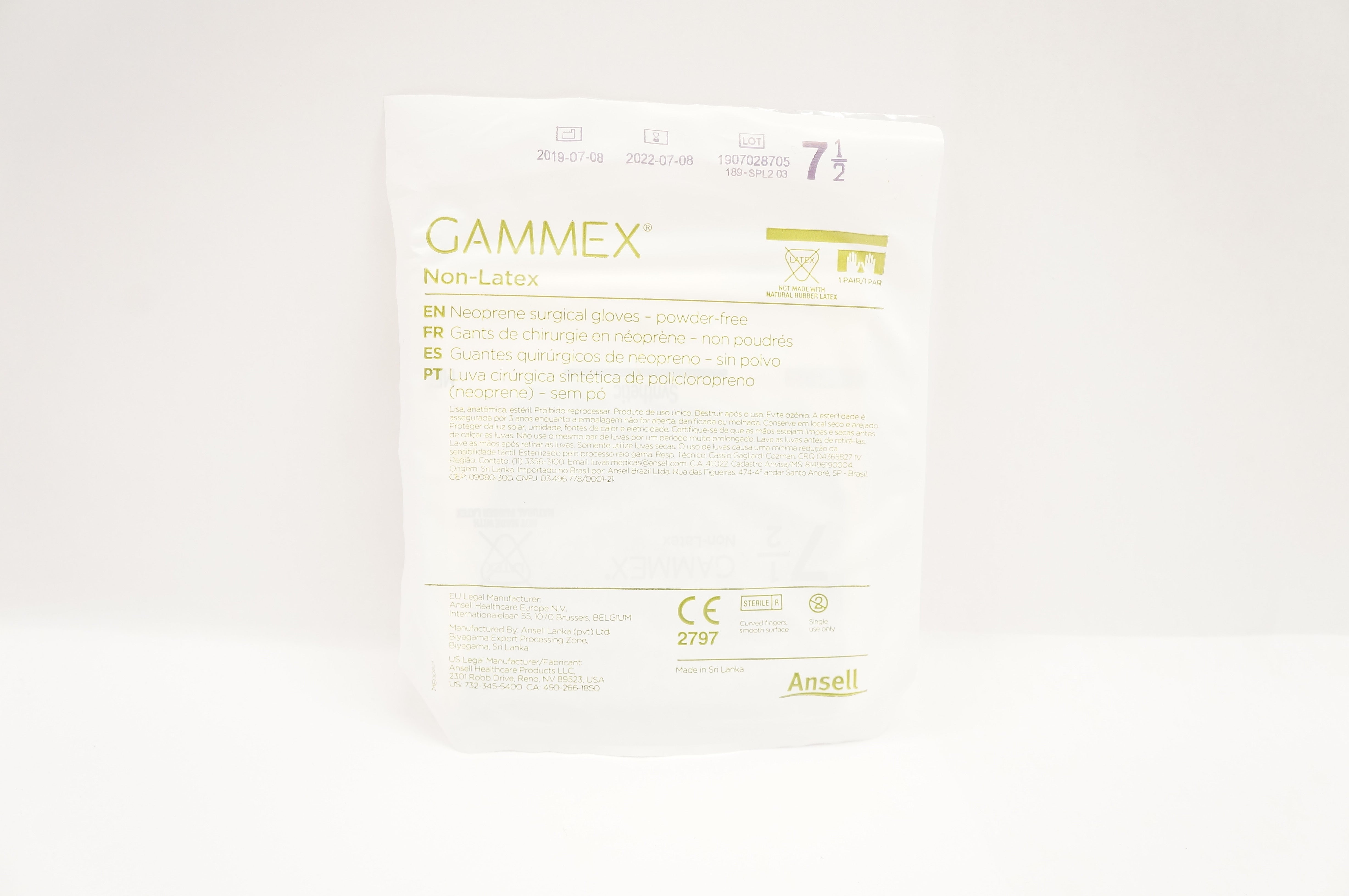 Ansell 8515 Gammex Neoprene Powder-Free Surgical Gloves Size 7-1/2