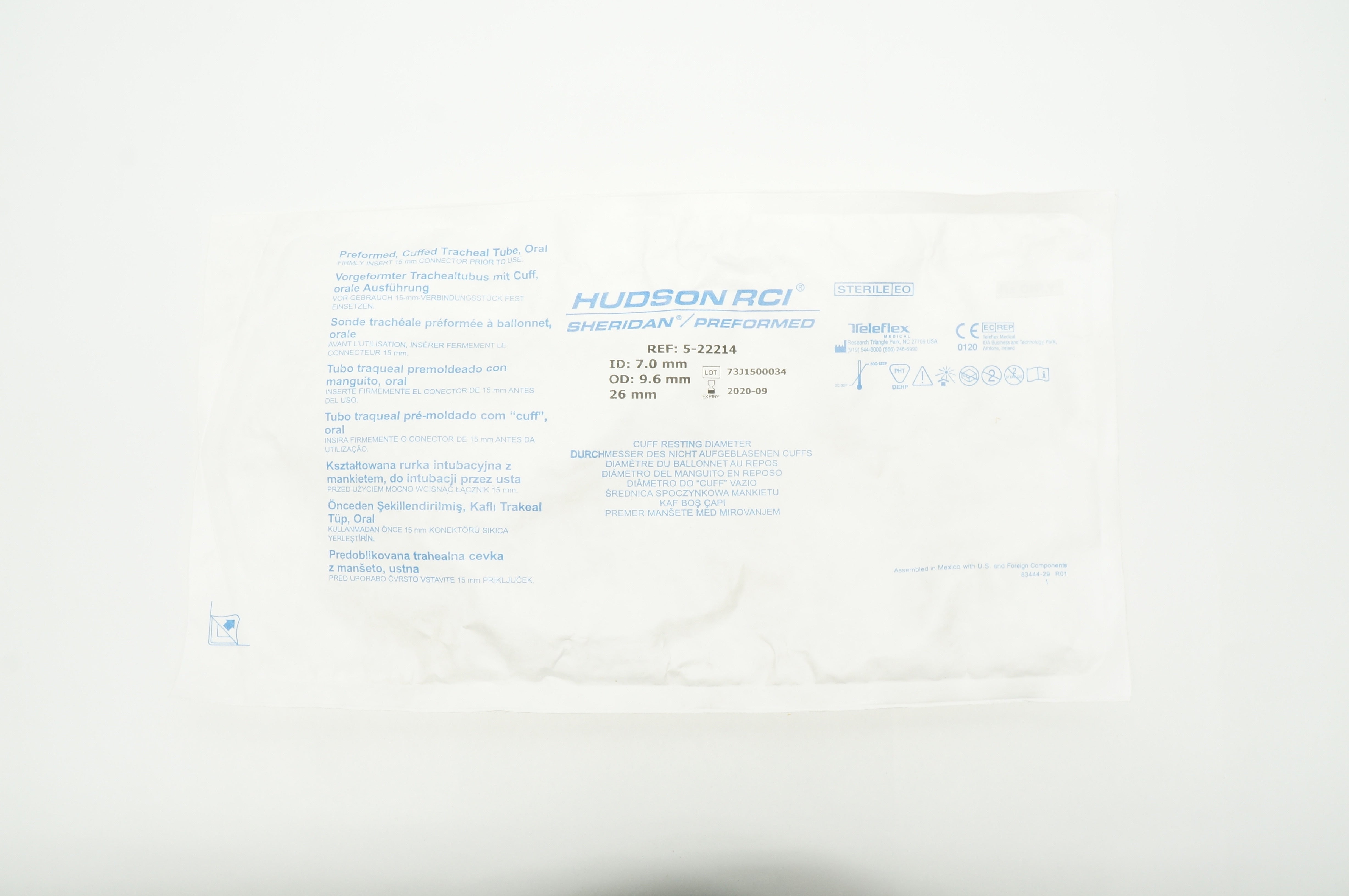 Teleflex 5-22214 Hudson Cuffed Tracheal Tube Oral Diam. 26mm OD 9.6mm ID 7.0mm (x)