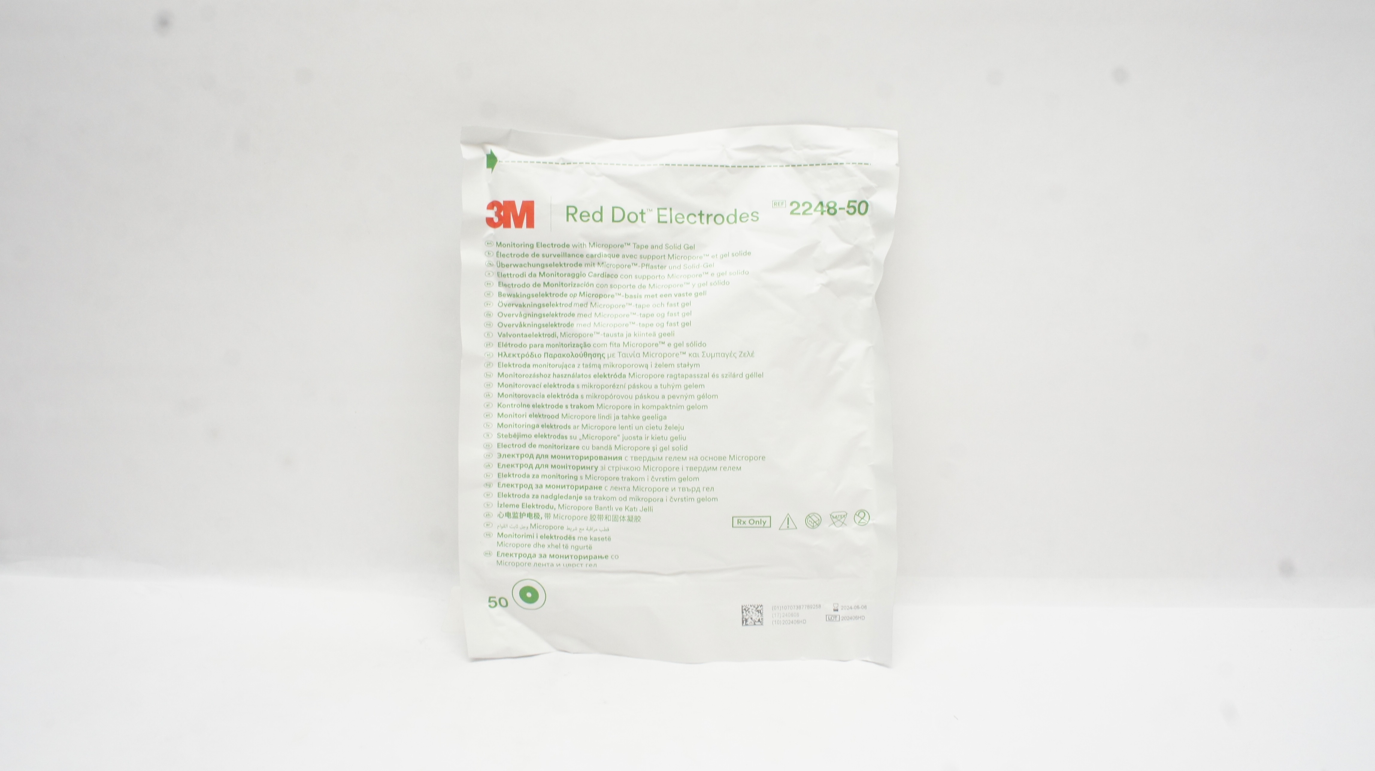 3M 2248-50 Red Dot Monitoring Electrode w/Micropore Tape & Solid Gel - Pack of 50