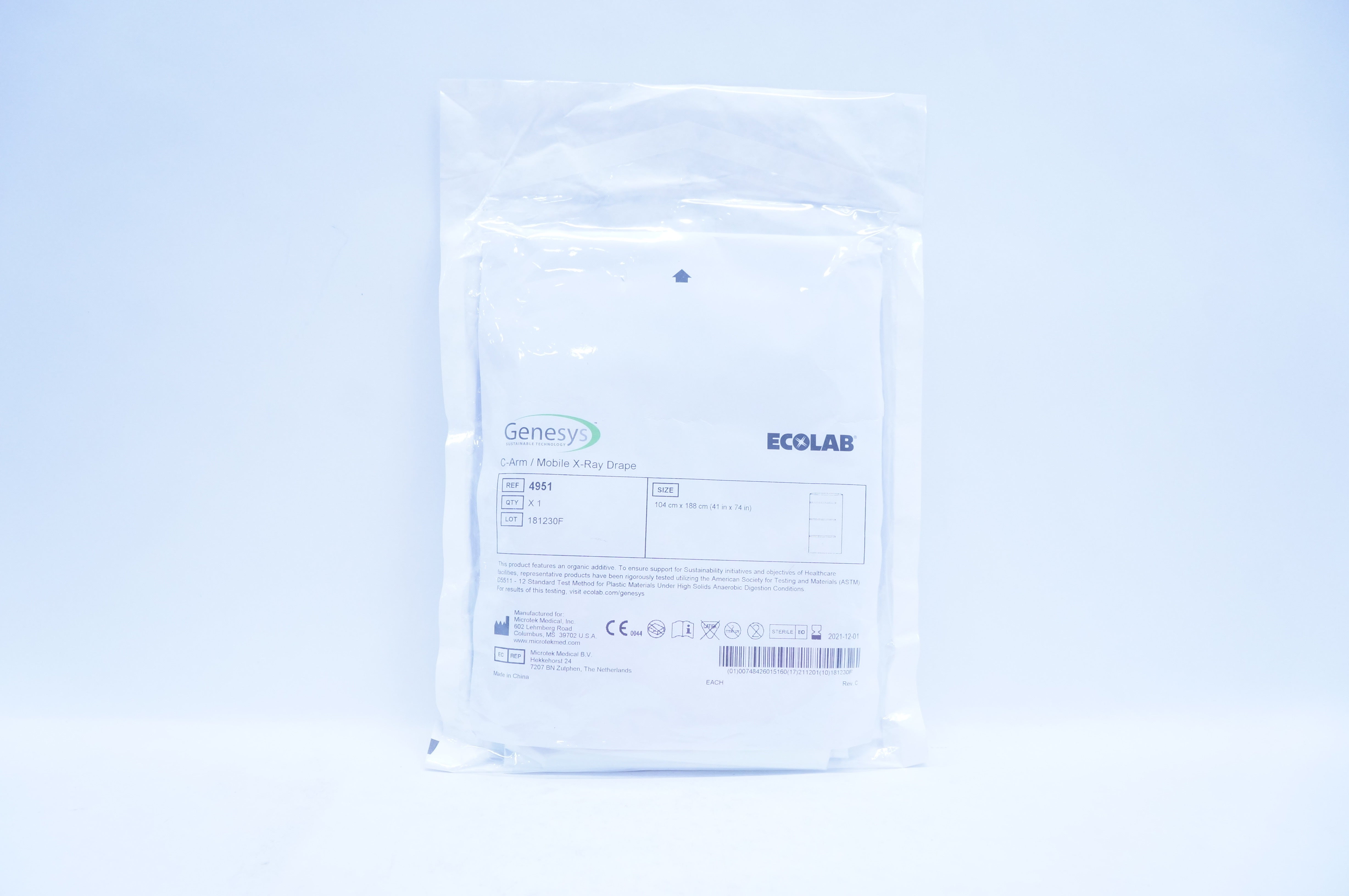 Microtek 4951 Genesys Ecolab C-Arm/Mobile X-Ray Drape 41 x 74 inch