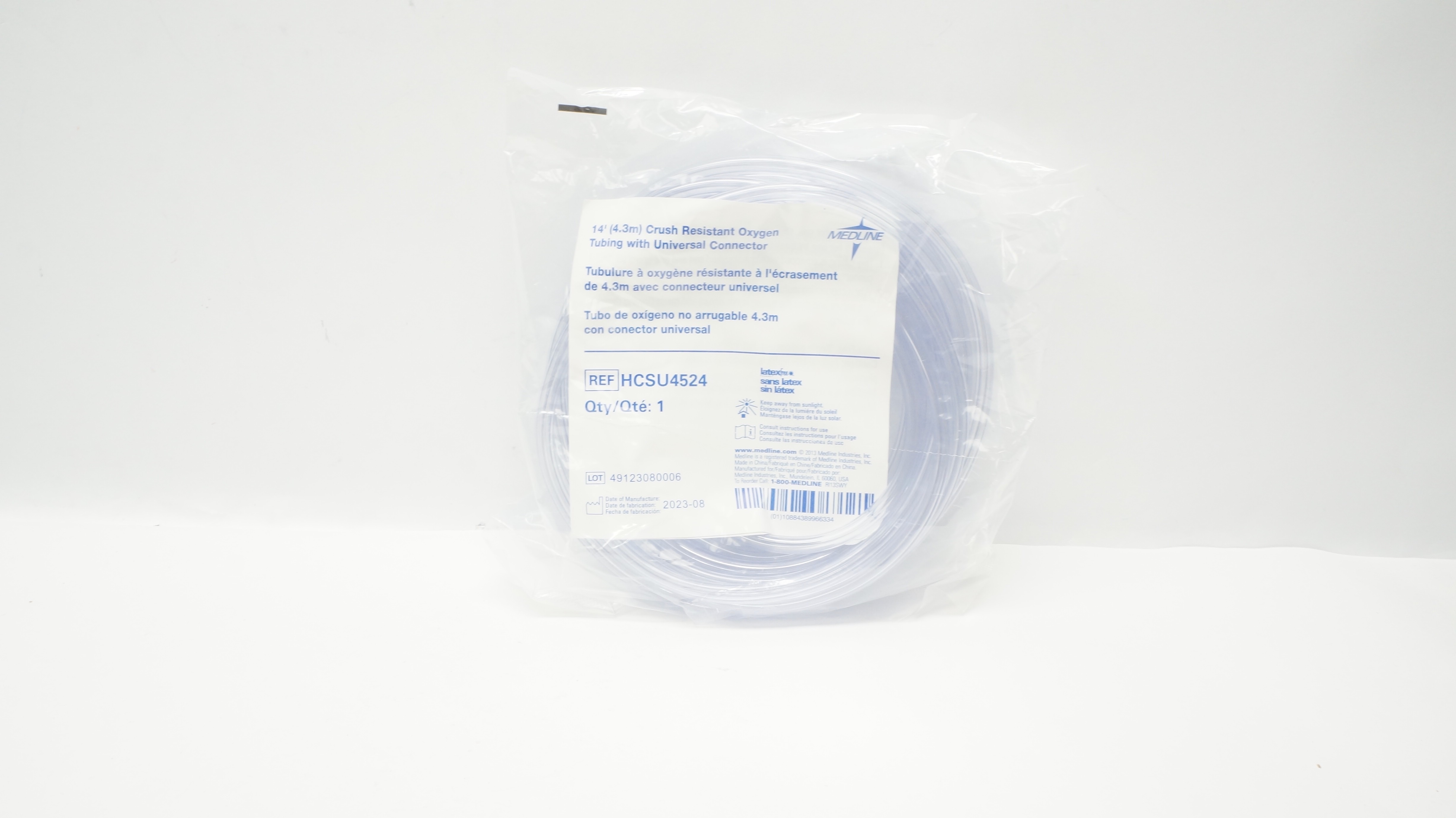 Medline HCSU4524 14Ft Crush Resistant Oxygen Tubing W/Universal,Connector