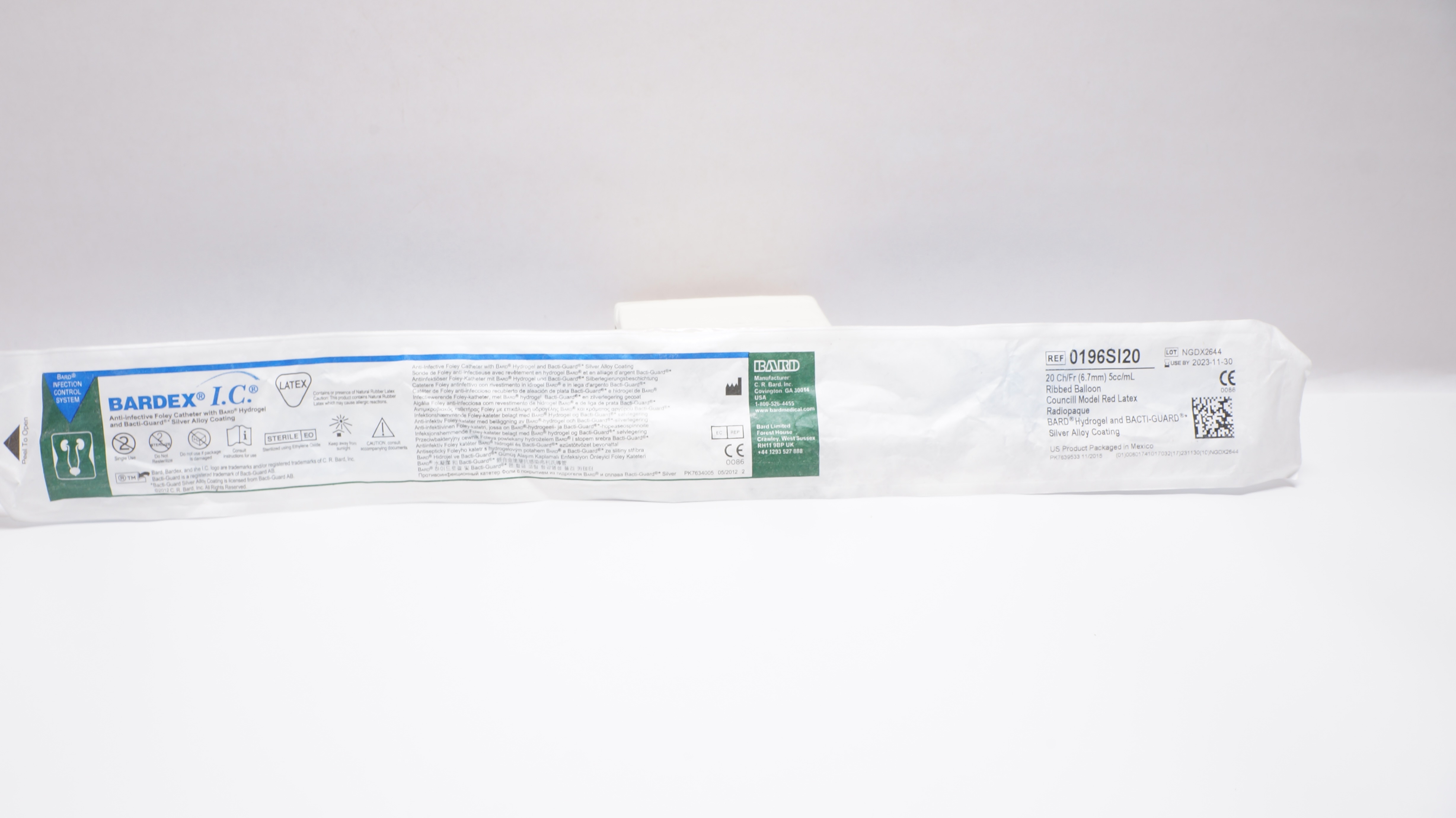 Bard 0196SI20 Bardex I.C. Anti-Infective Foley Cath. 20Ch/Fr 5cc/mL Balloon (x)