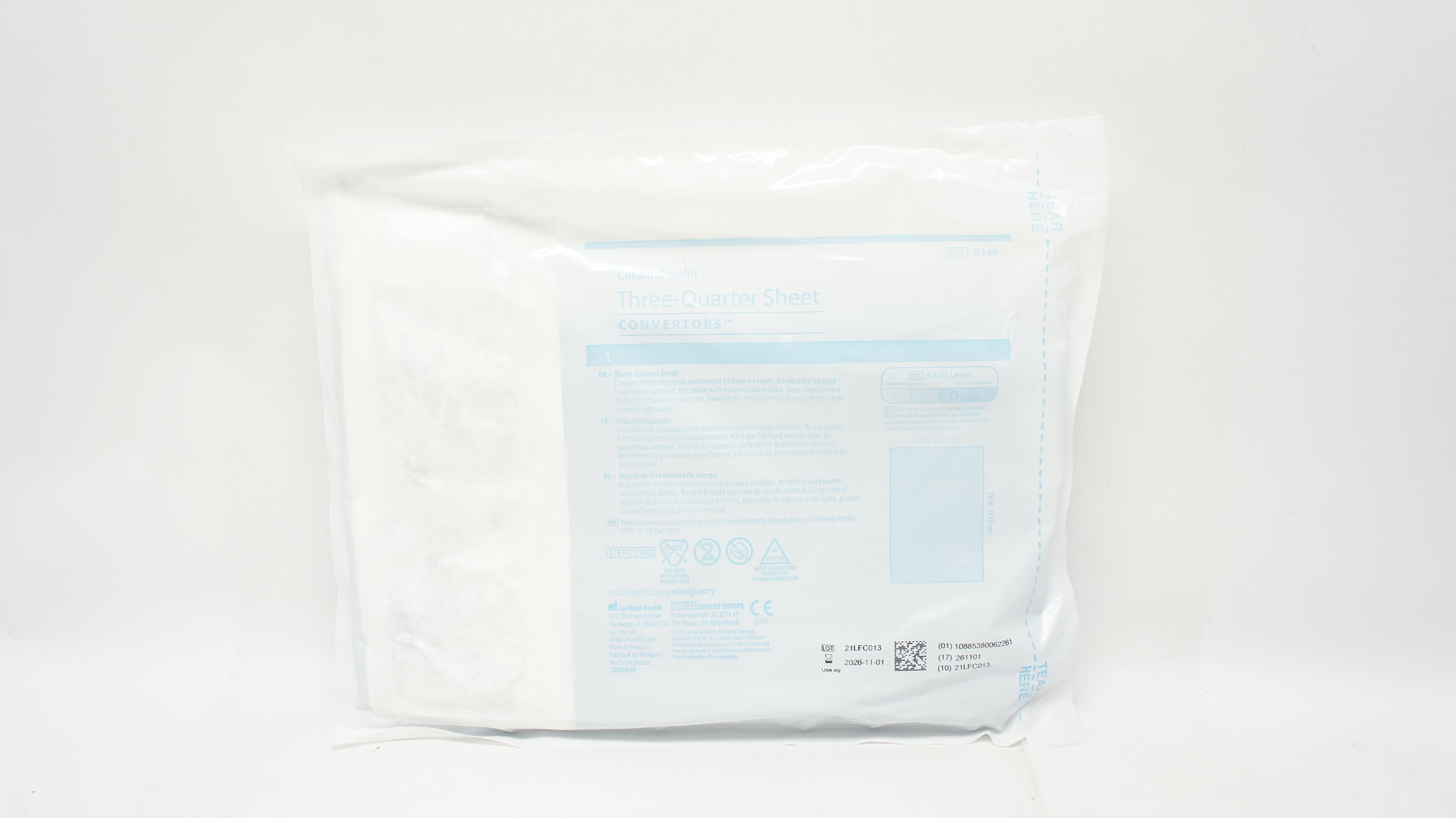 Cardinal Health 9349 Convertors Three-Quarter Sheet  52inch x 76inch