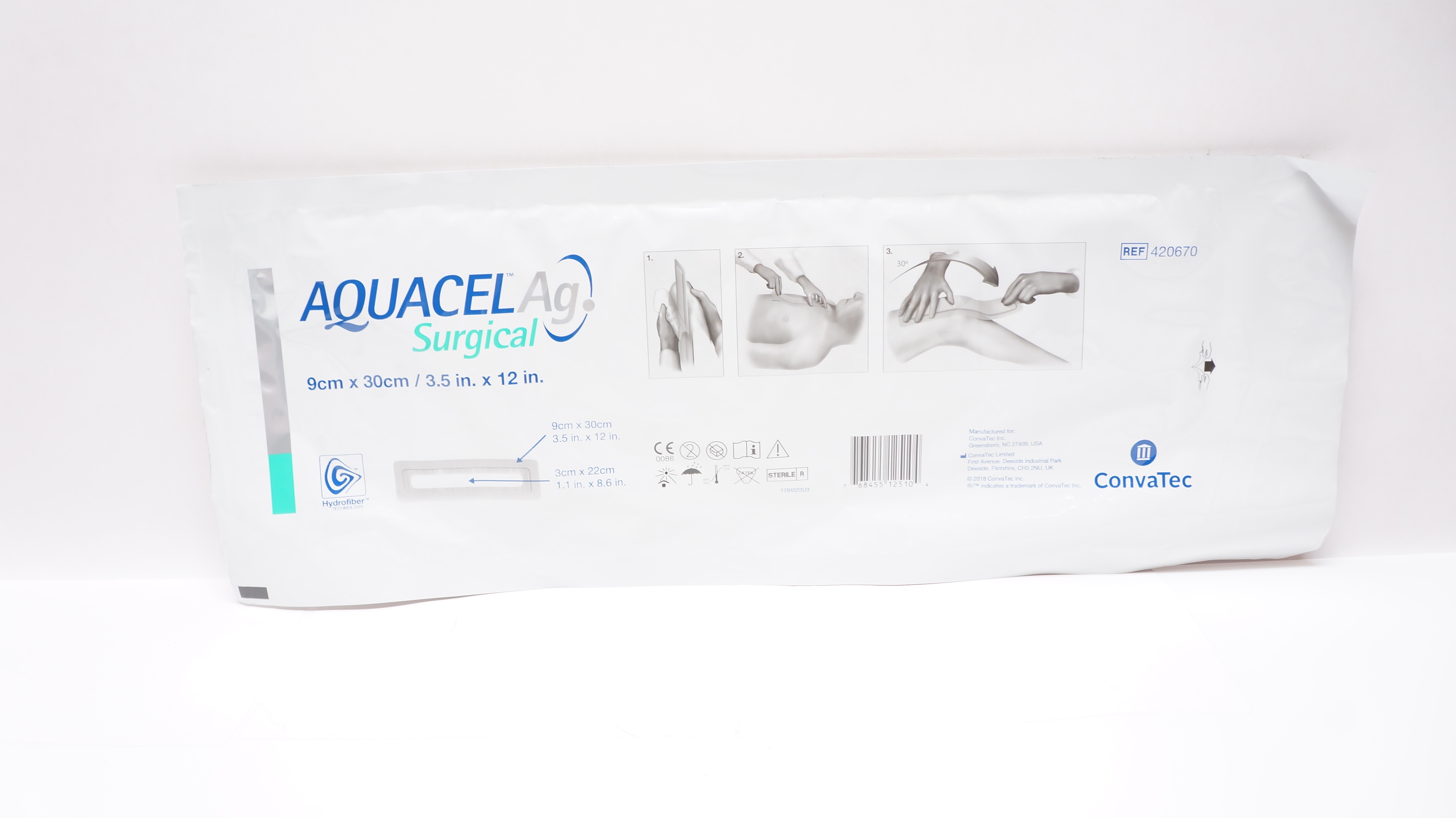 ConvaTec 420670 Hydrofiber AquacelAg Surgical Dressing 3.5inch x 12inch
