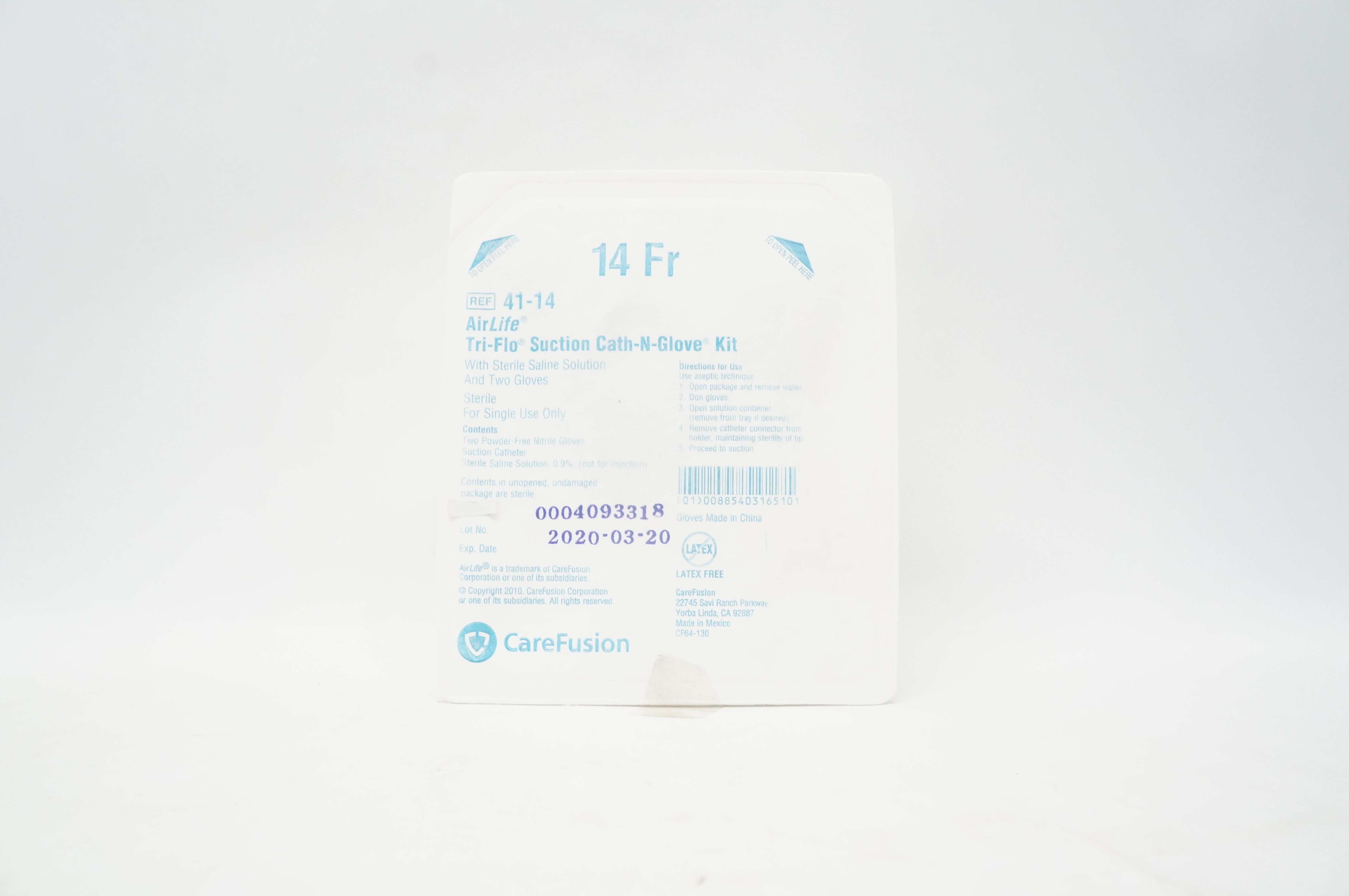 CareFusion 41-14 AirLife Tri-Flo Suction Cath.-N-Glove Kit 14Fr (x)