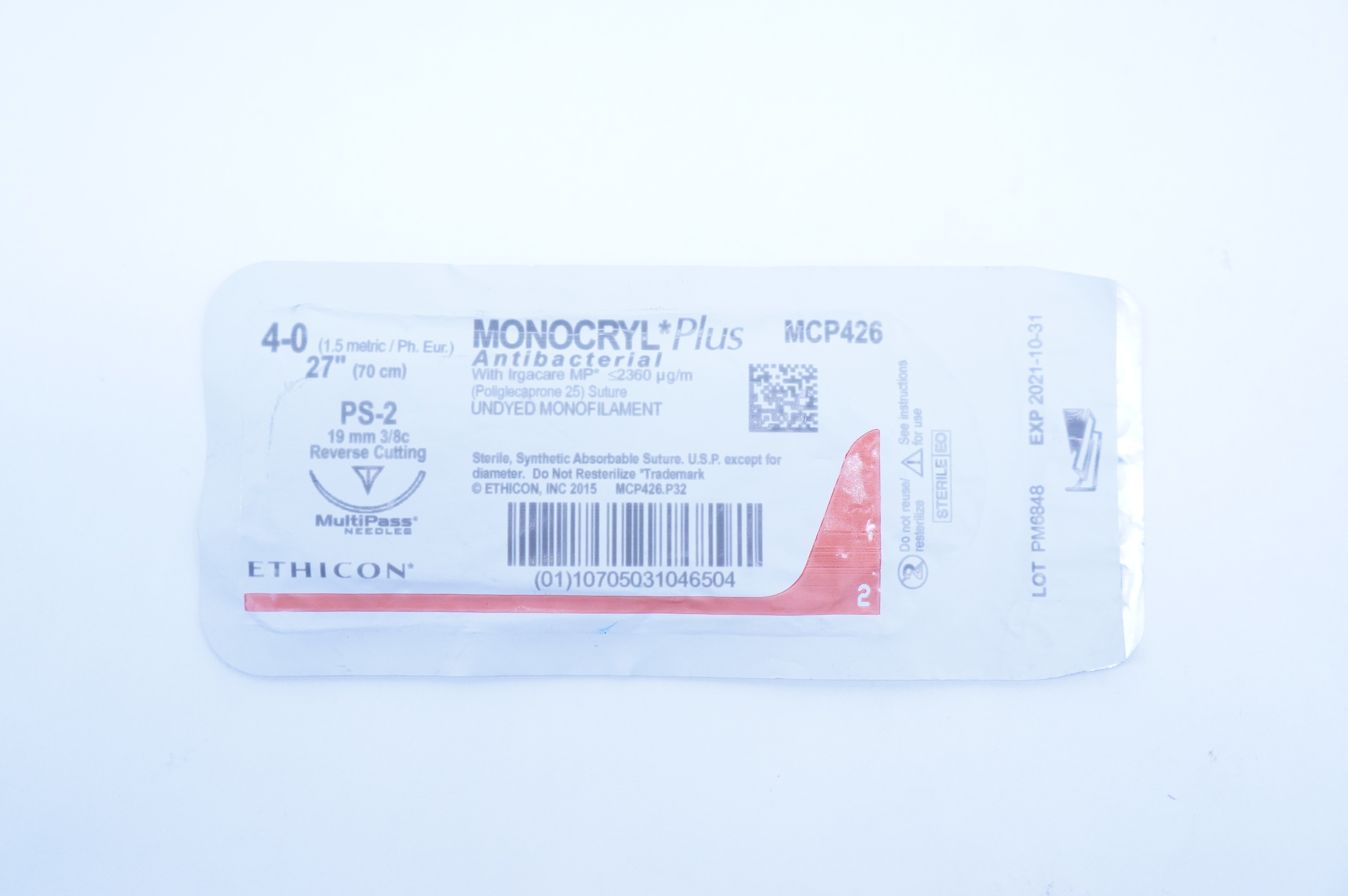 Ethicon MCP426 4-0 MONOCRYL Plus, Reverse Cutting, PS-2, 27inch (x)