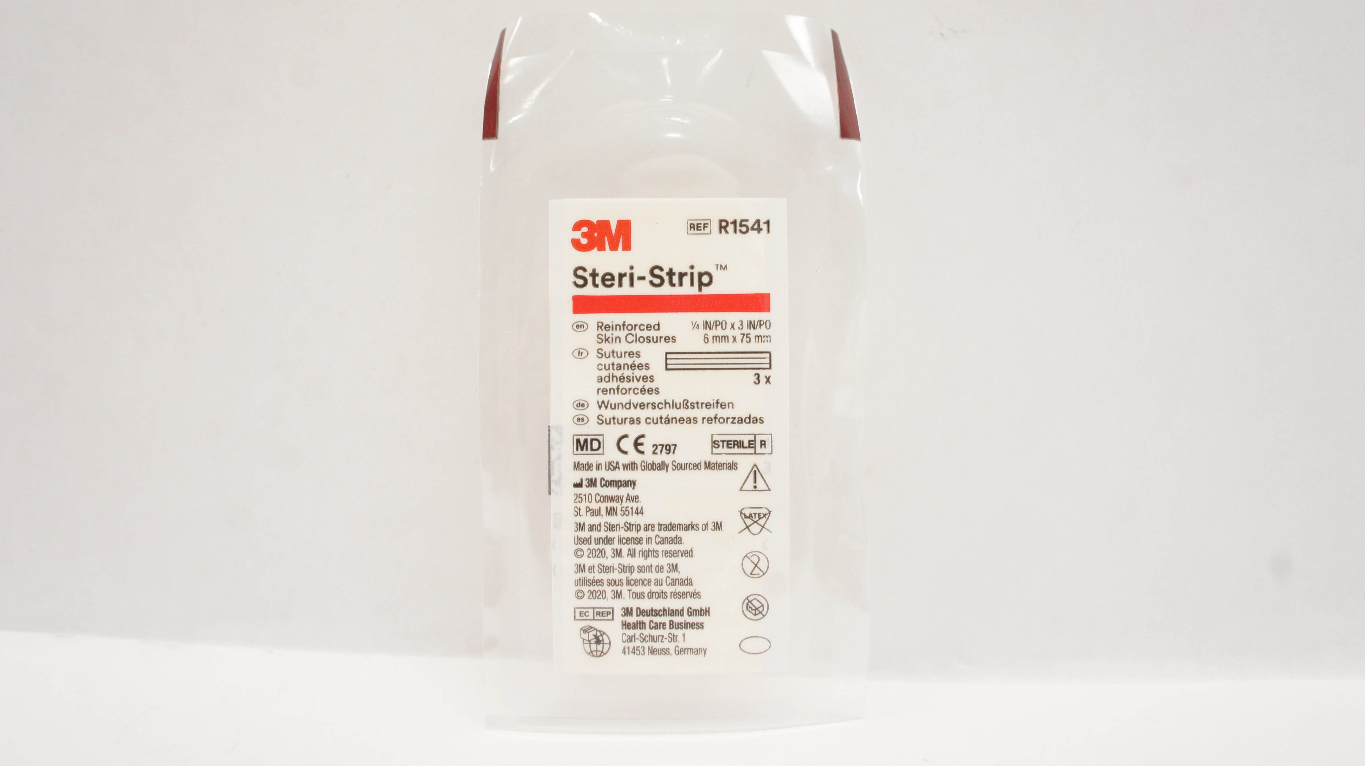 3M R1541 Steri-Strip Reinforced Skin Closures 1/4inch x 3inch - Pack of 3