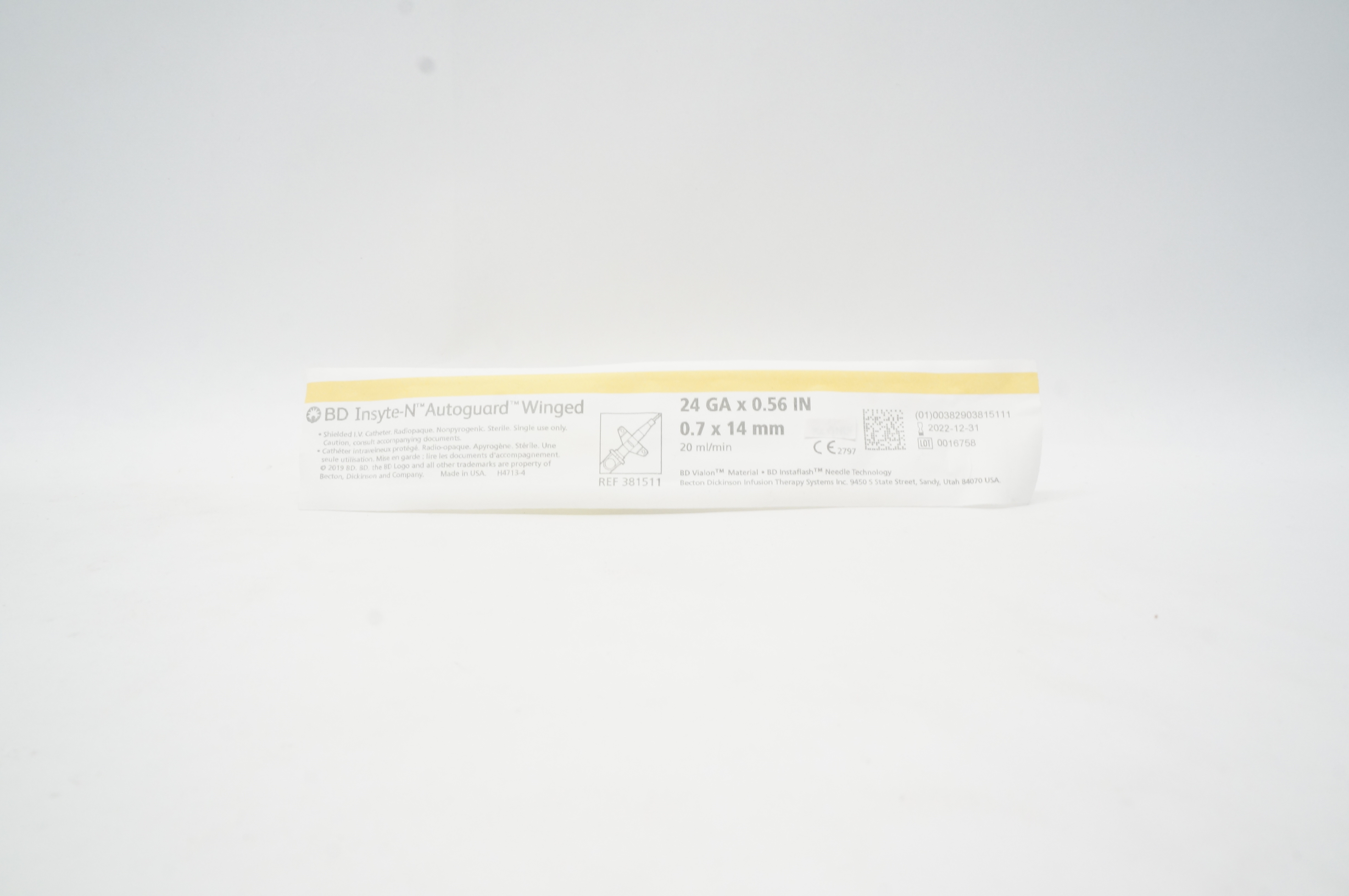 BD 381511 BD Insyte-N Autoguard Shielded I.V. Cath. Winged 24Ga x 0.56 inch