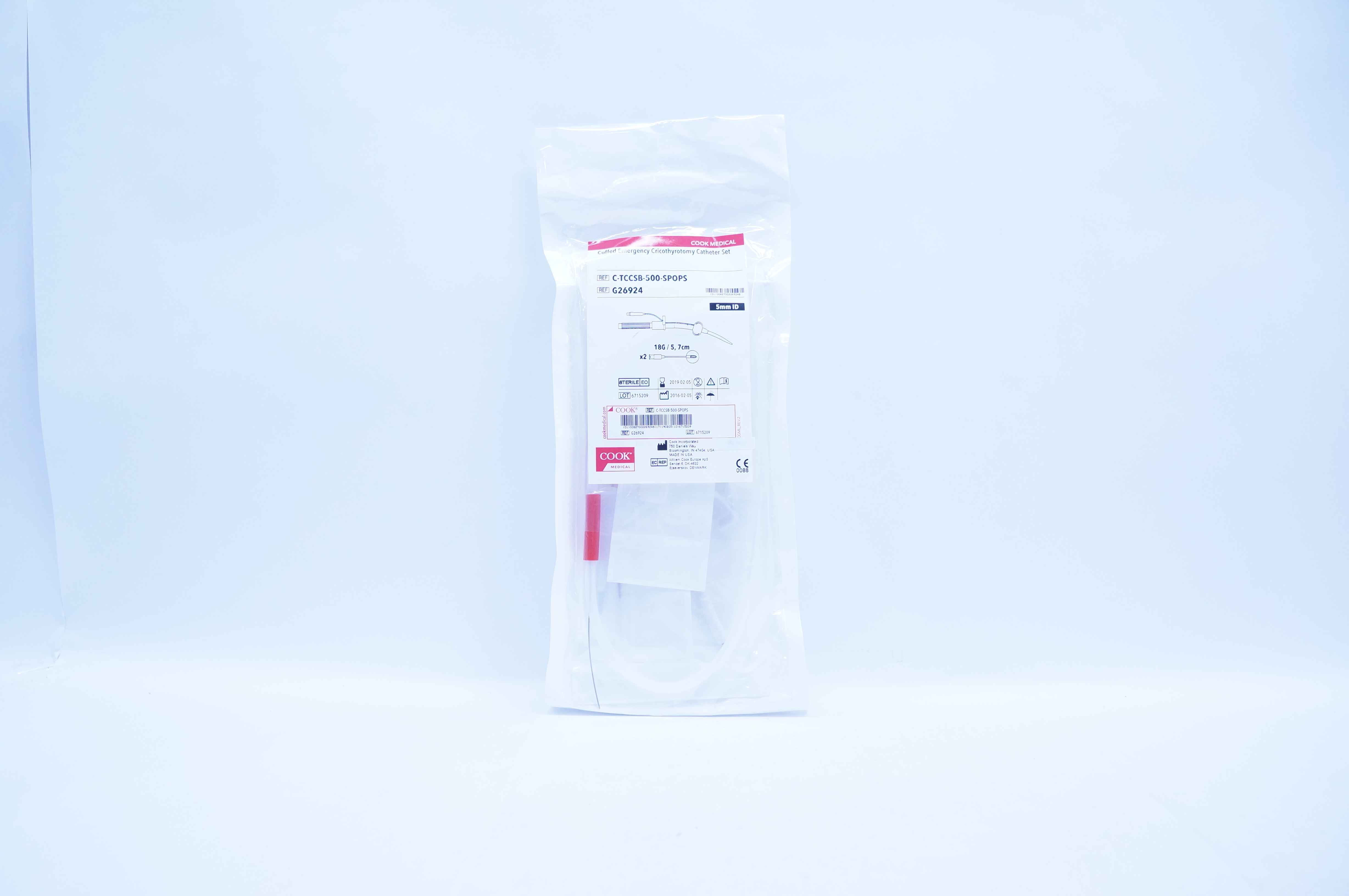 Cook Medical G26924 Cuffed Emergency Cricothyrotomy Cath. Set 5mm ID, 18G (x)