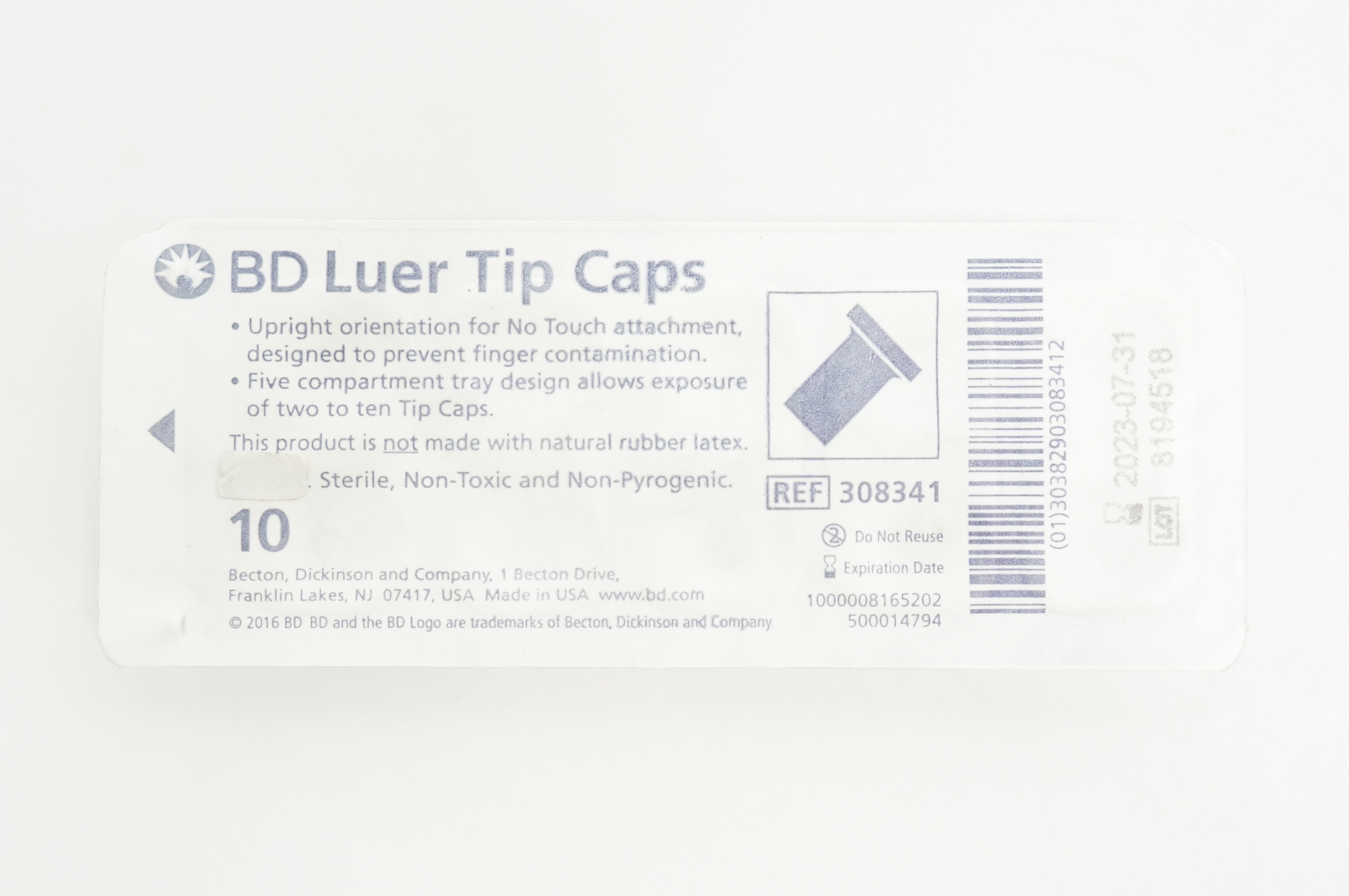 BD 308341 Luer Tip Caps - Pack of 10